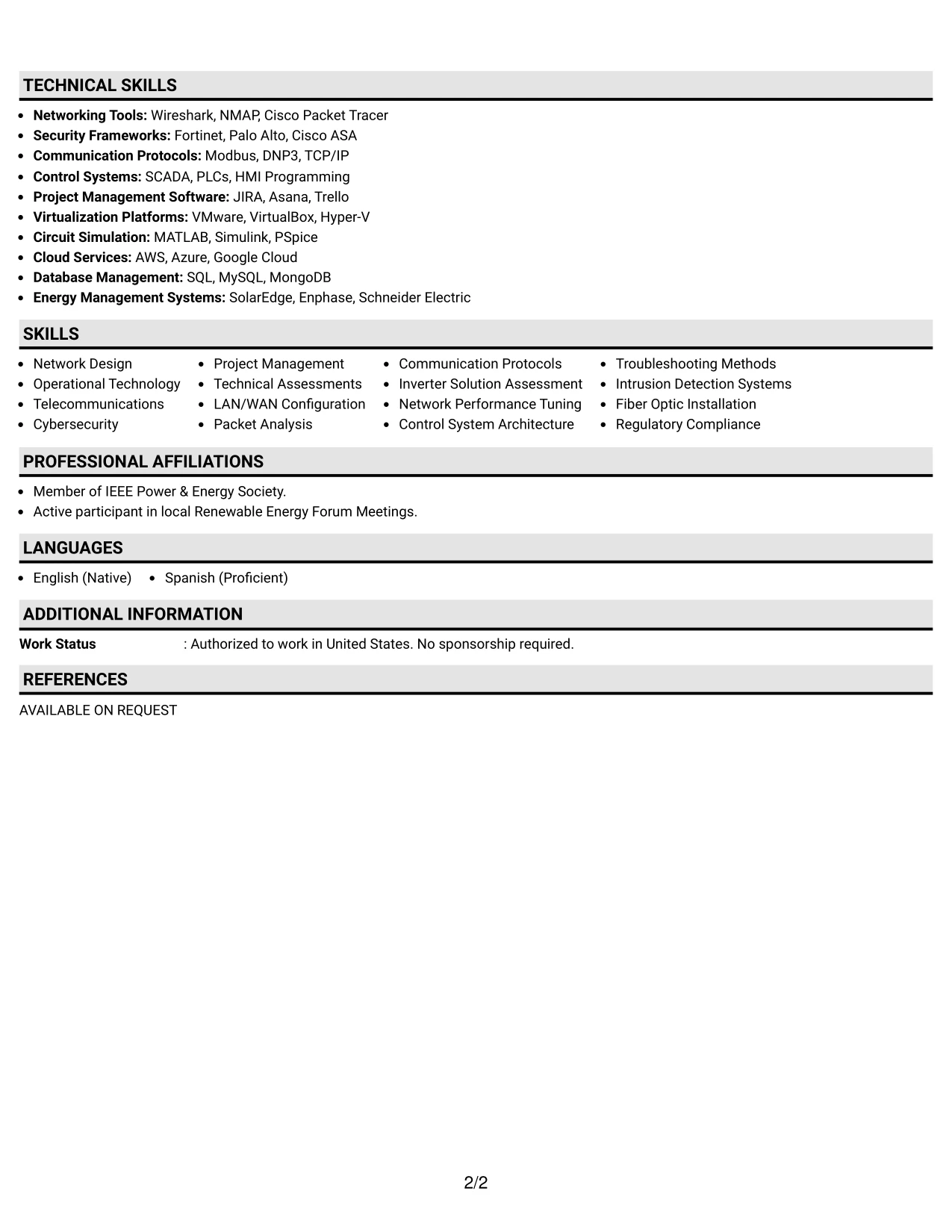 Resume Example Page 2