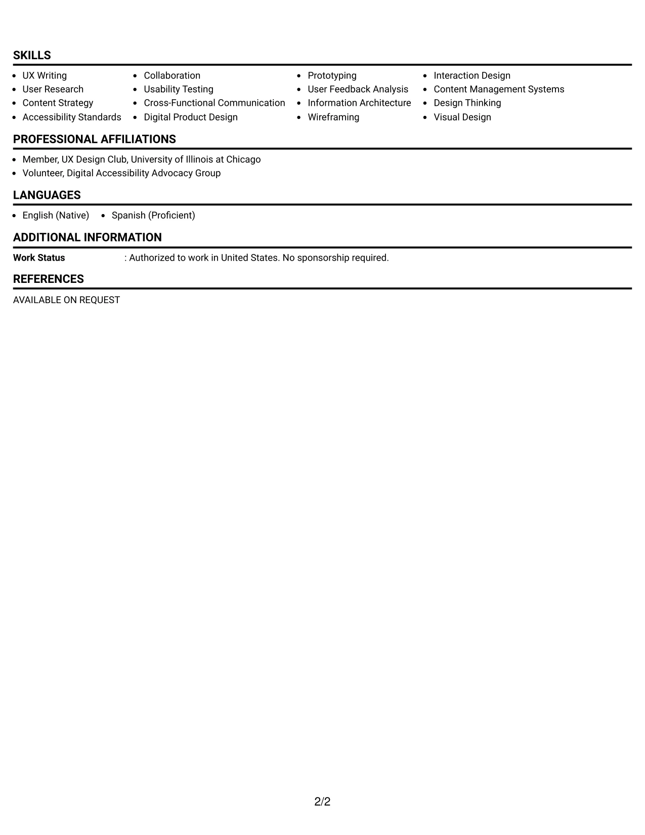 Resume Example Page 2