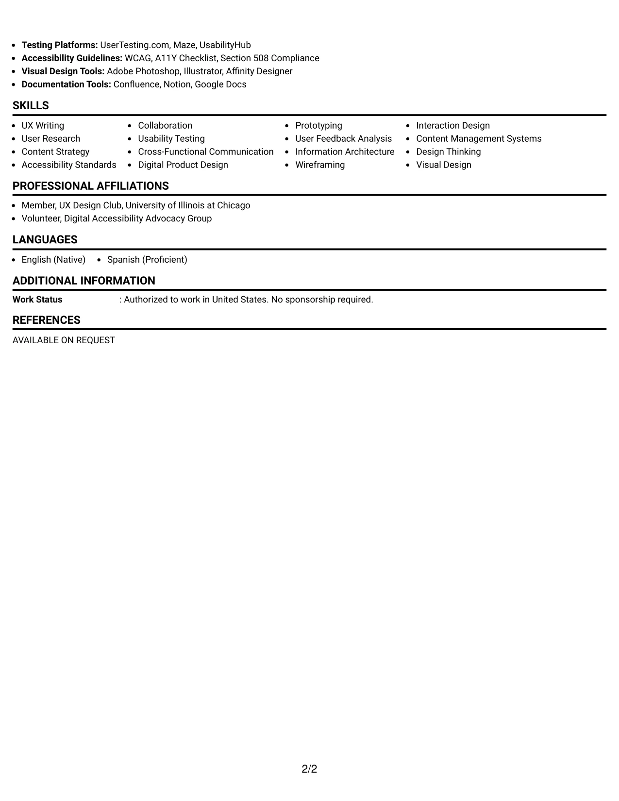 Resume Example Page 2