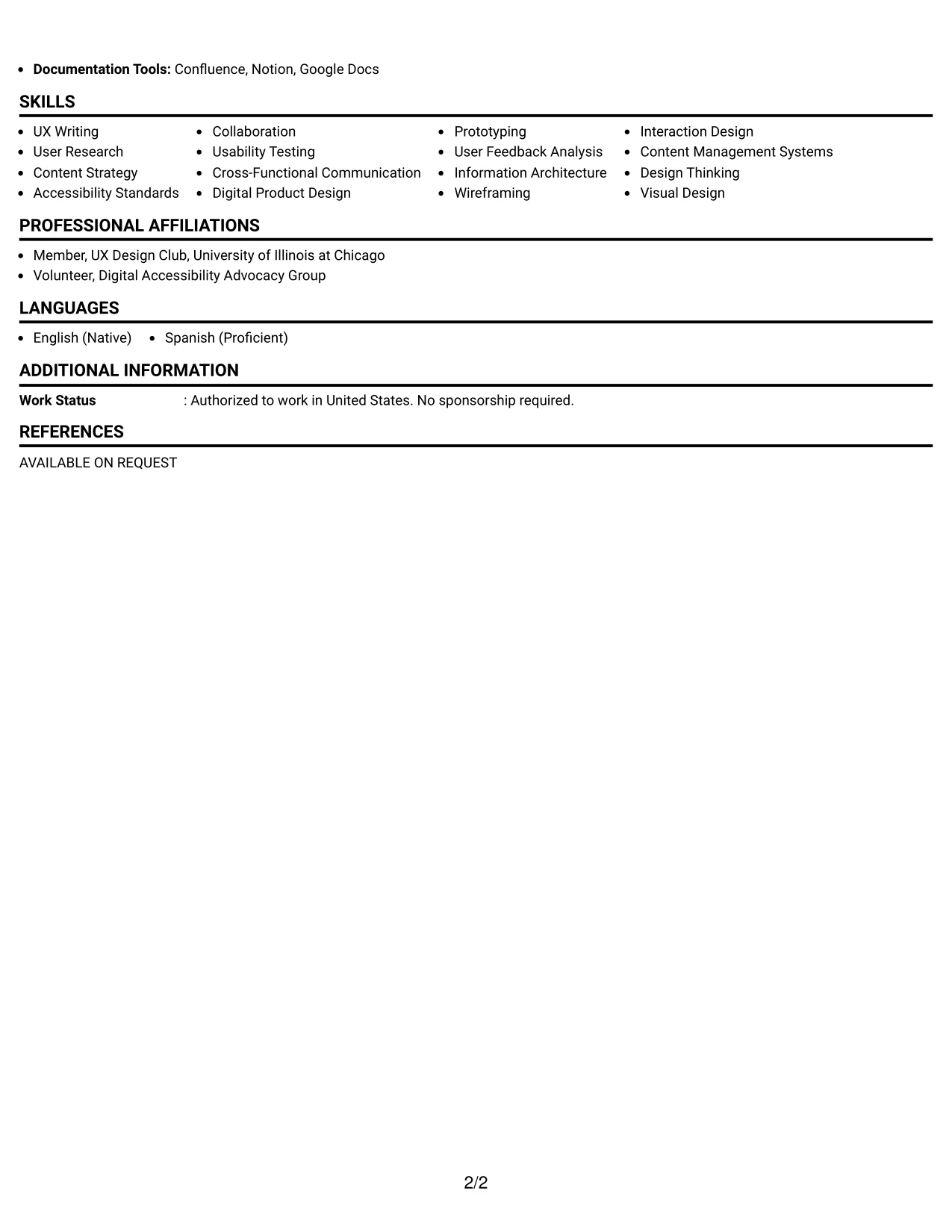 Resume Example Page 2