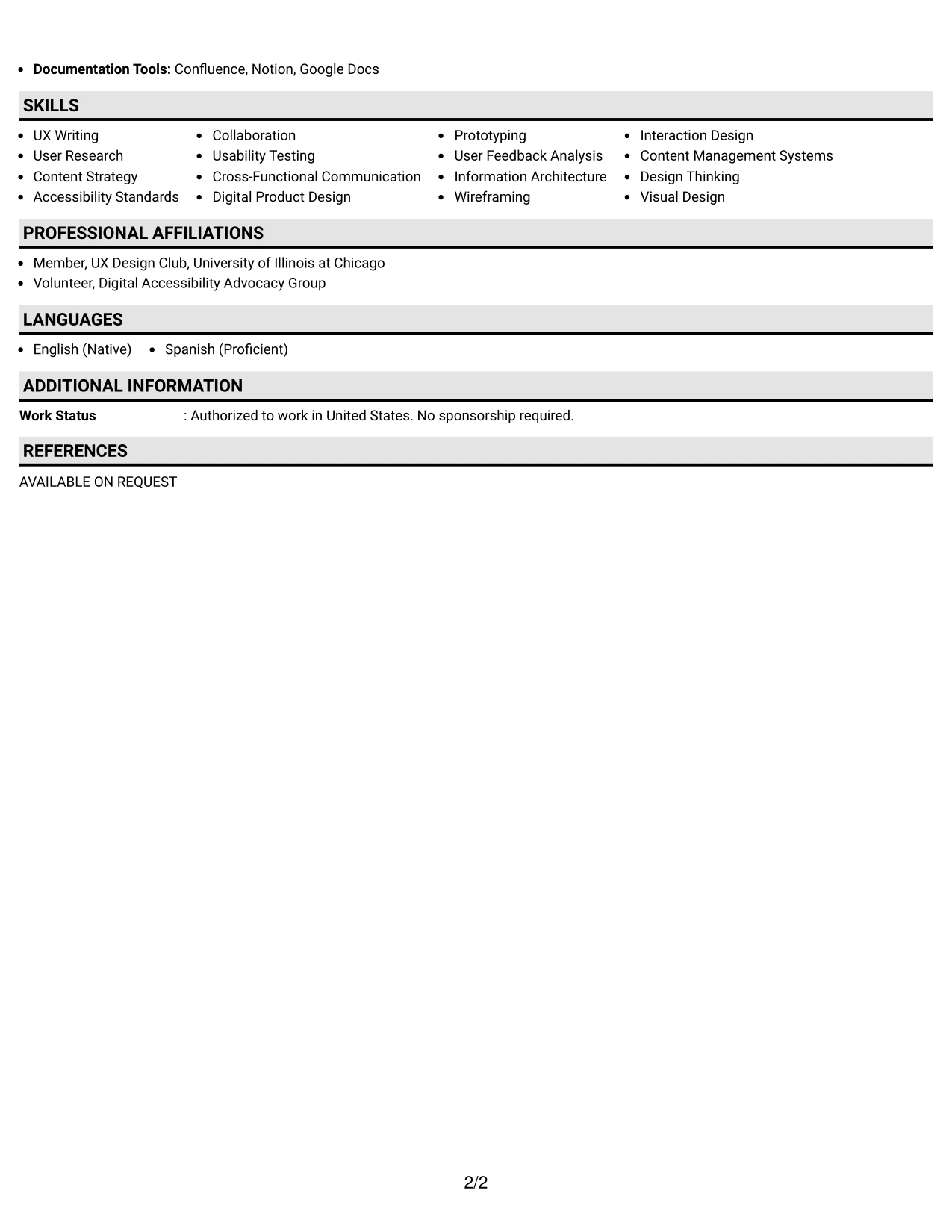 Resume Example Page 2