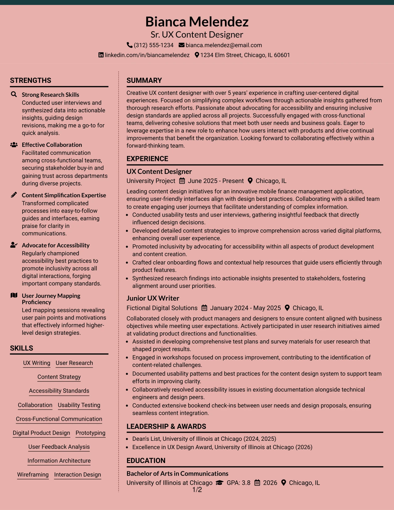 Resume Example Page 1