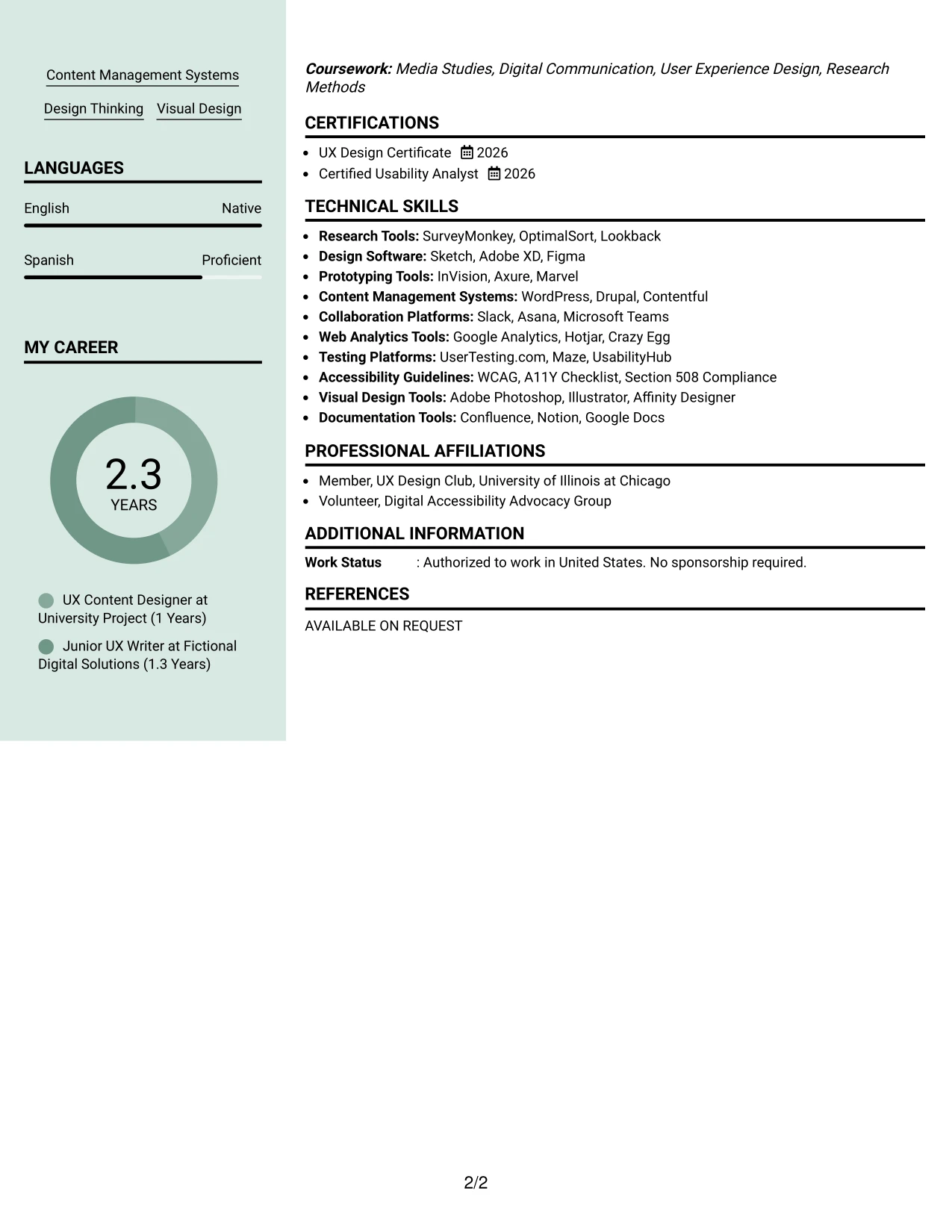 Resume Example Page 2