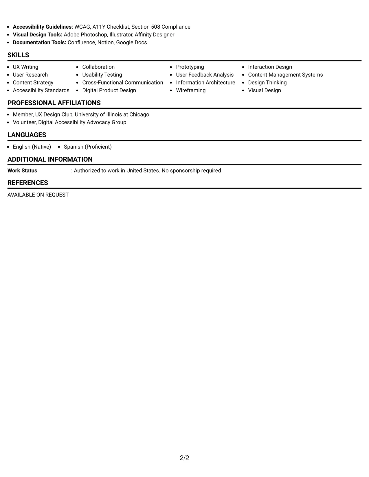 Resume Example Page 2