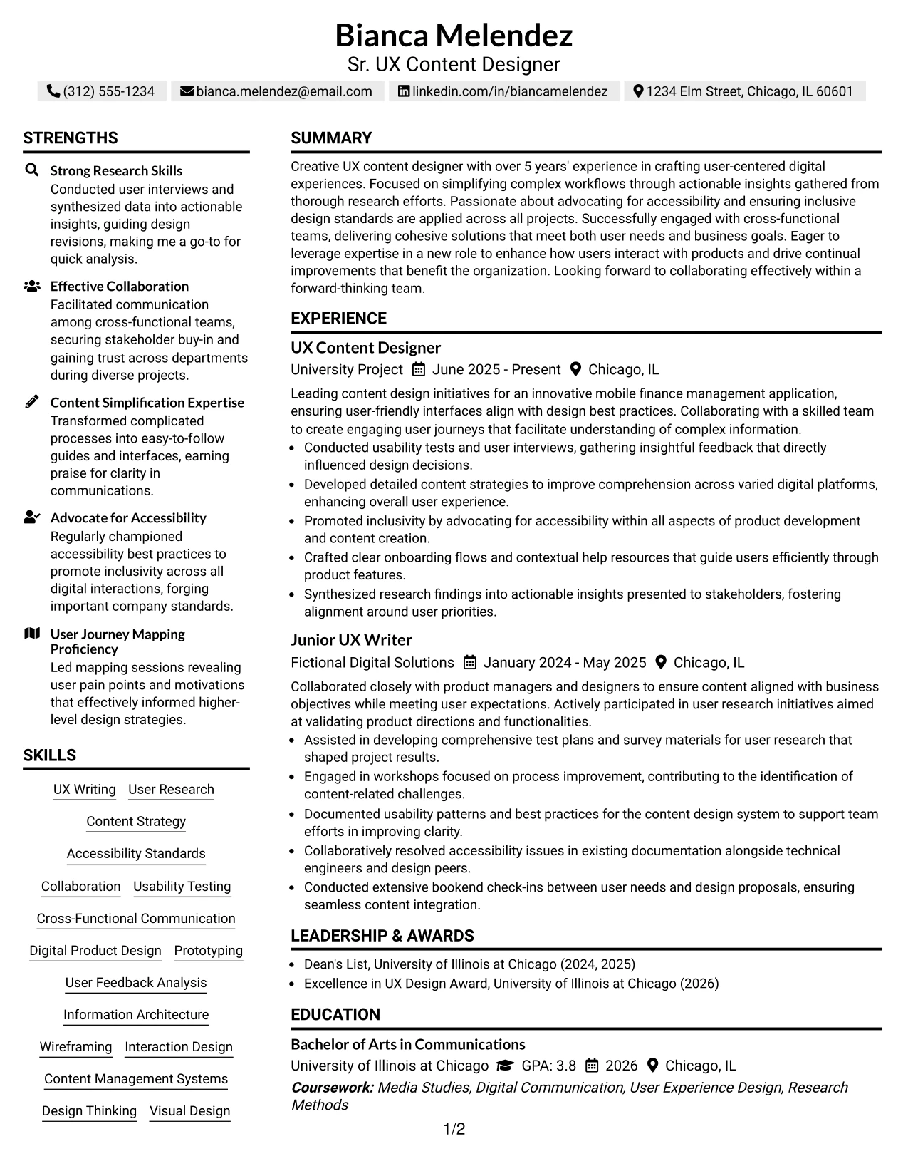 Resume Example Page 1