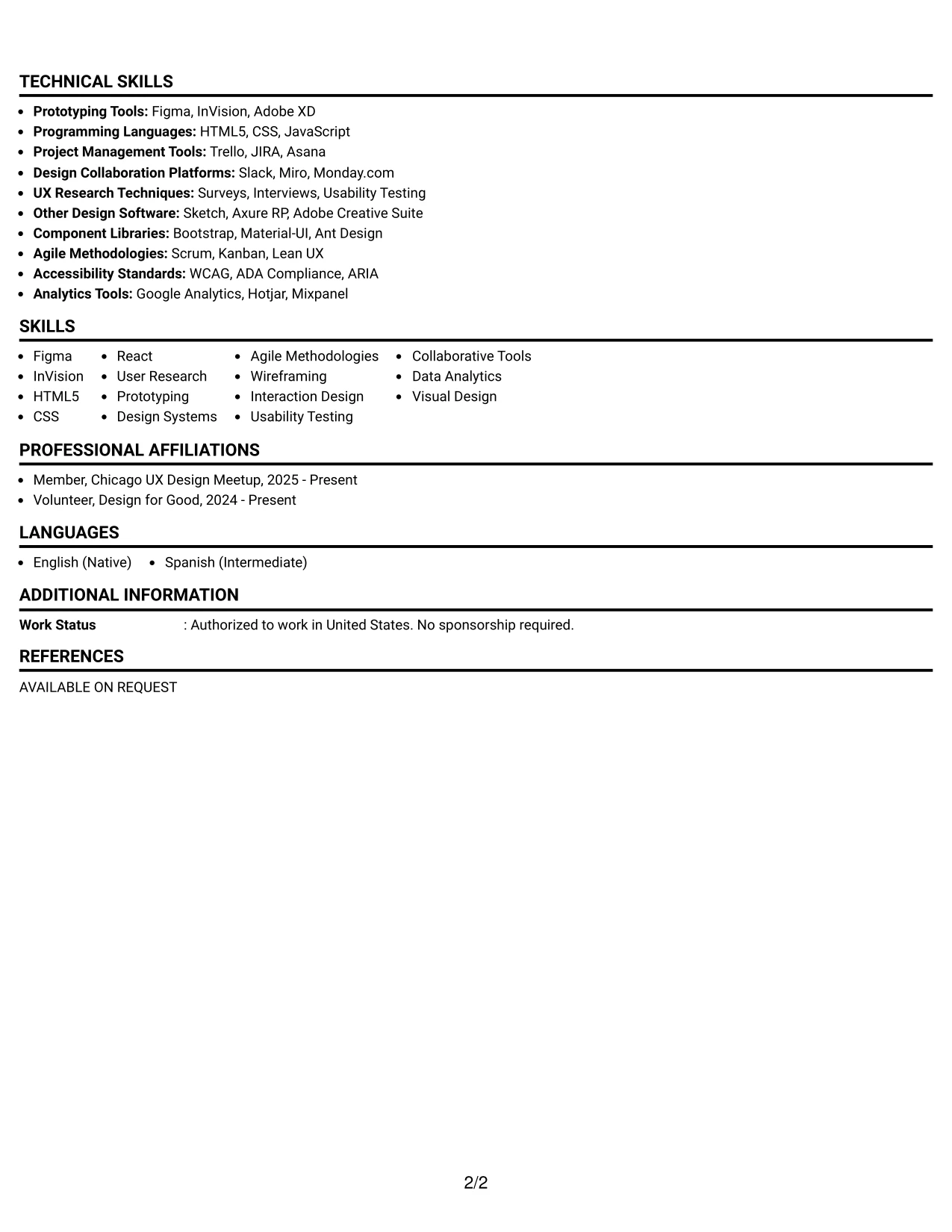Resume Example Page 2