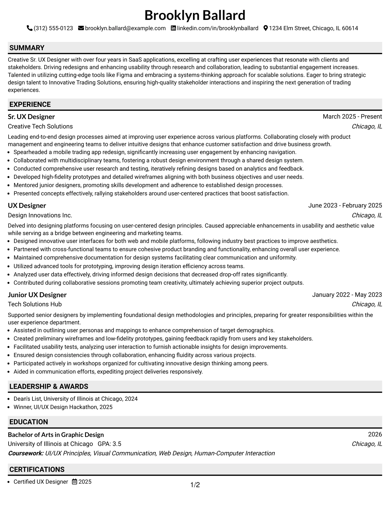 Resume Example Page 1