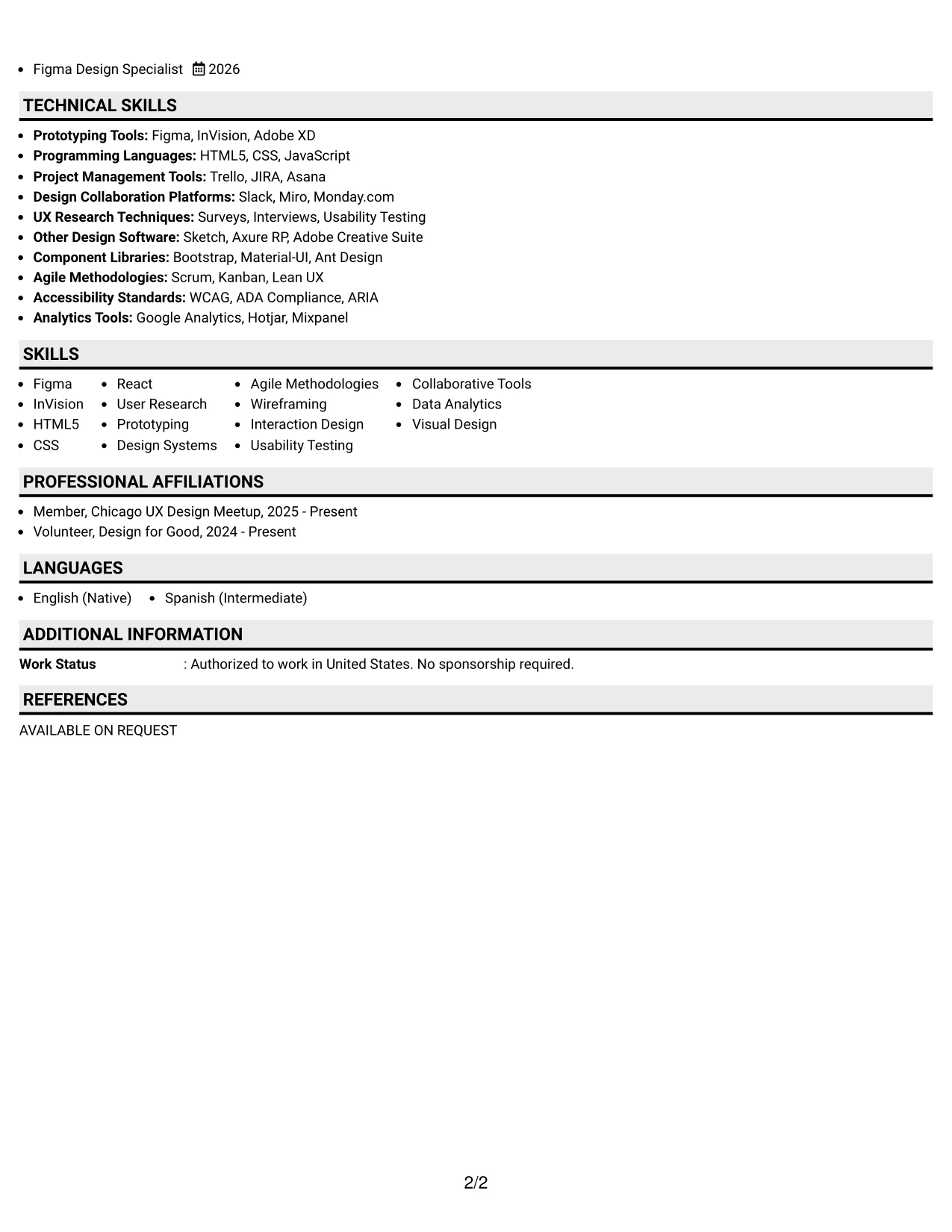 Resume Example Page 2