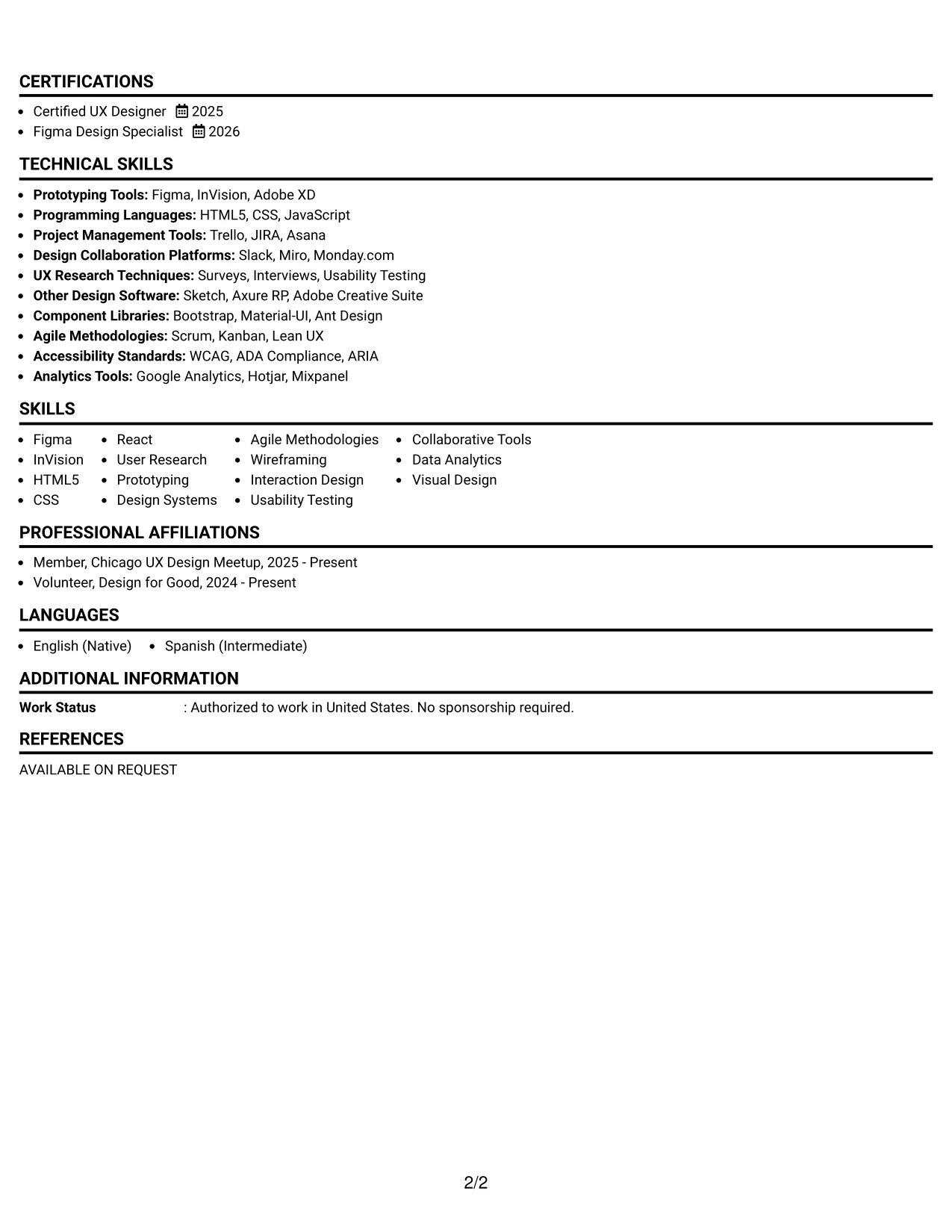 Resume Example Page 2