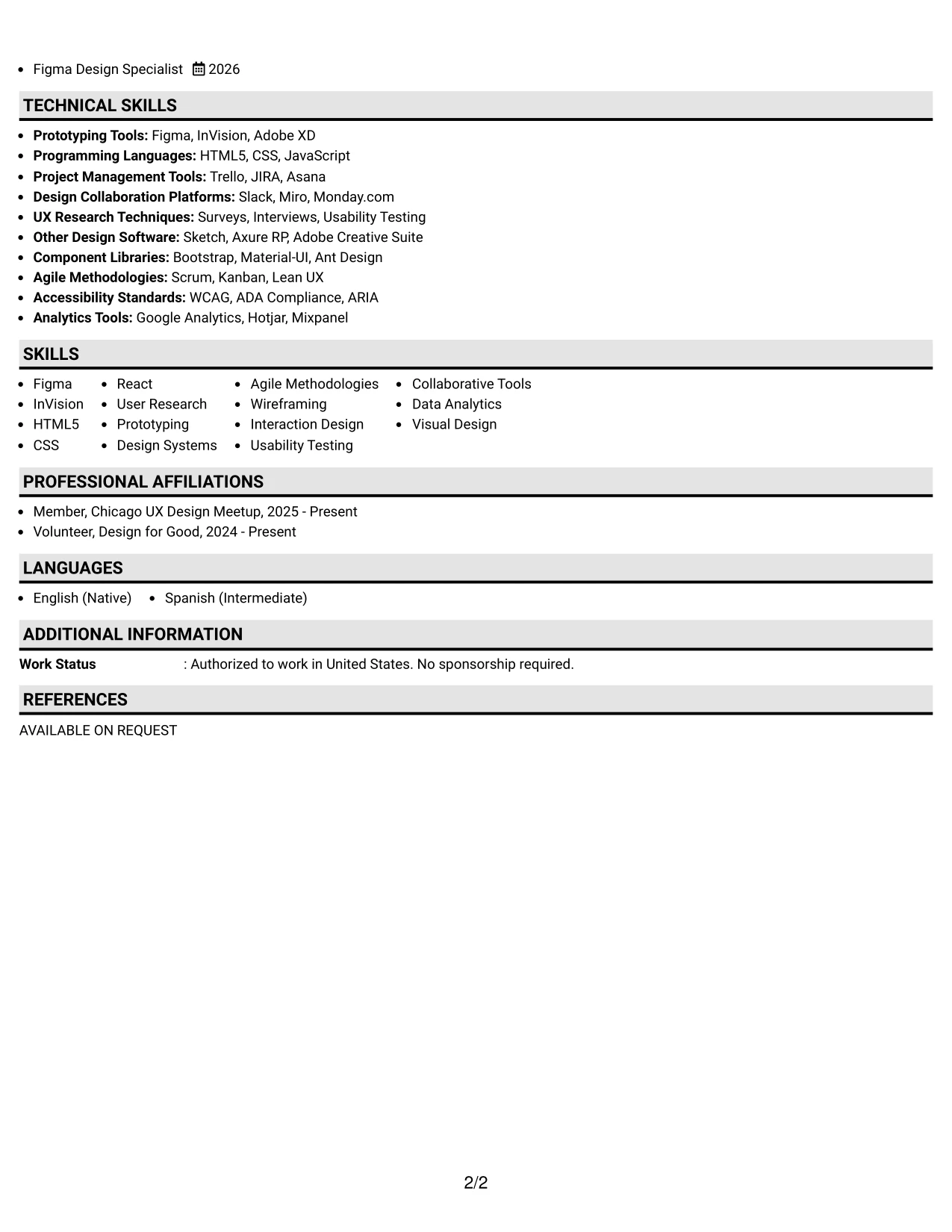 Resume Example Page 2