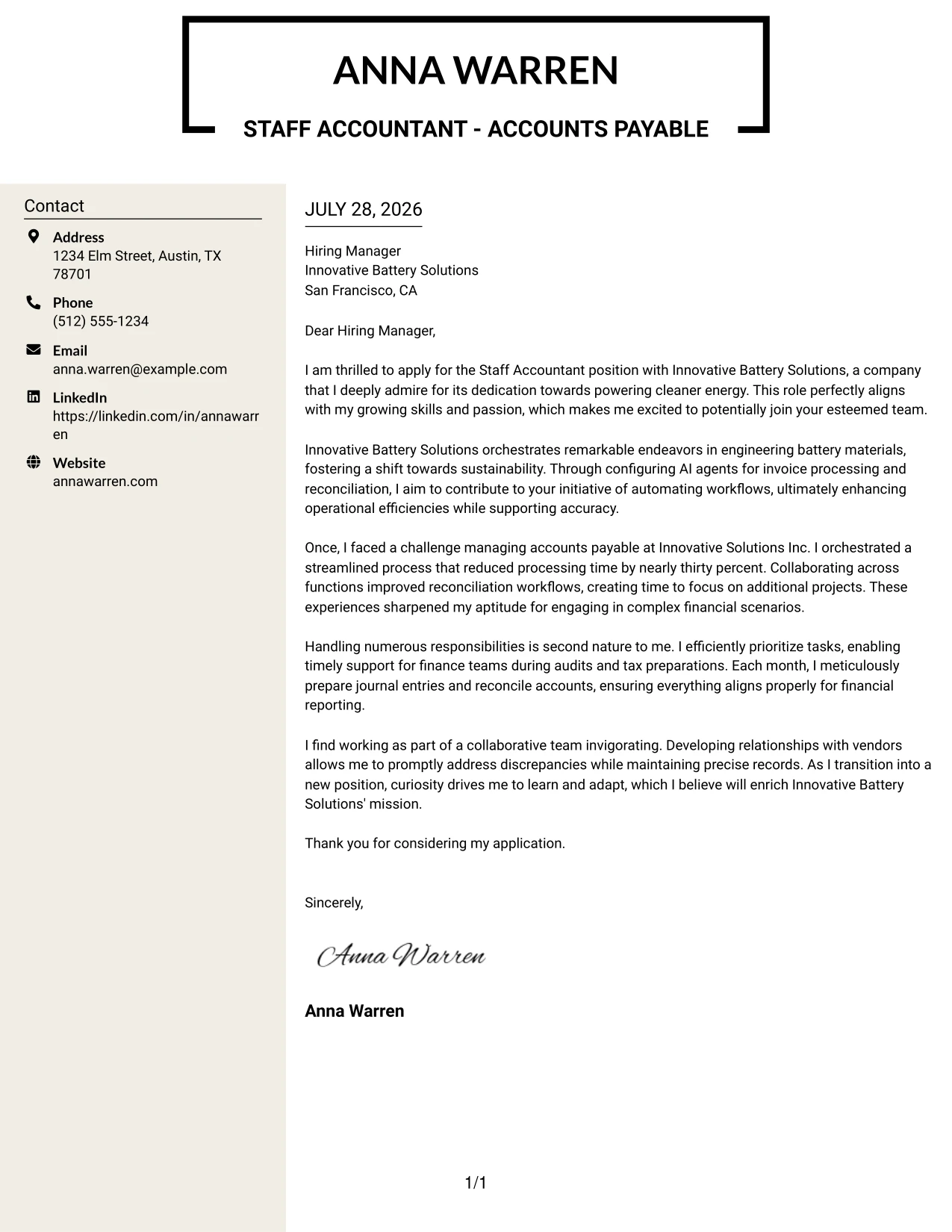 Resume Example Page 1