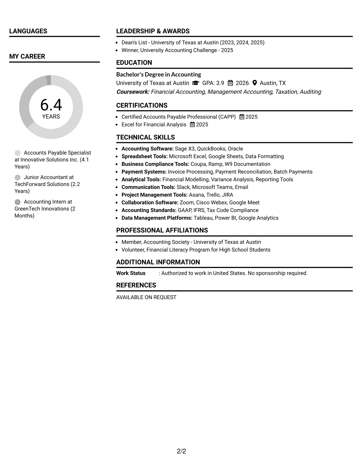 Resume Example Page 2