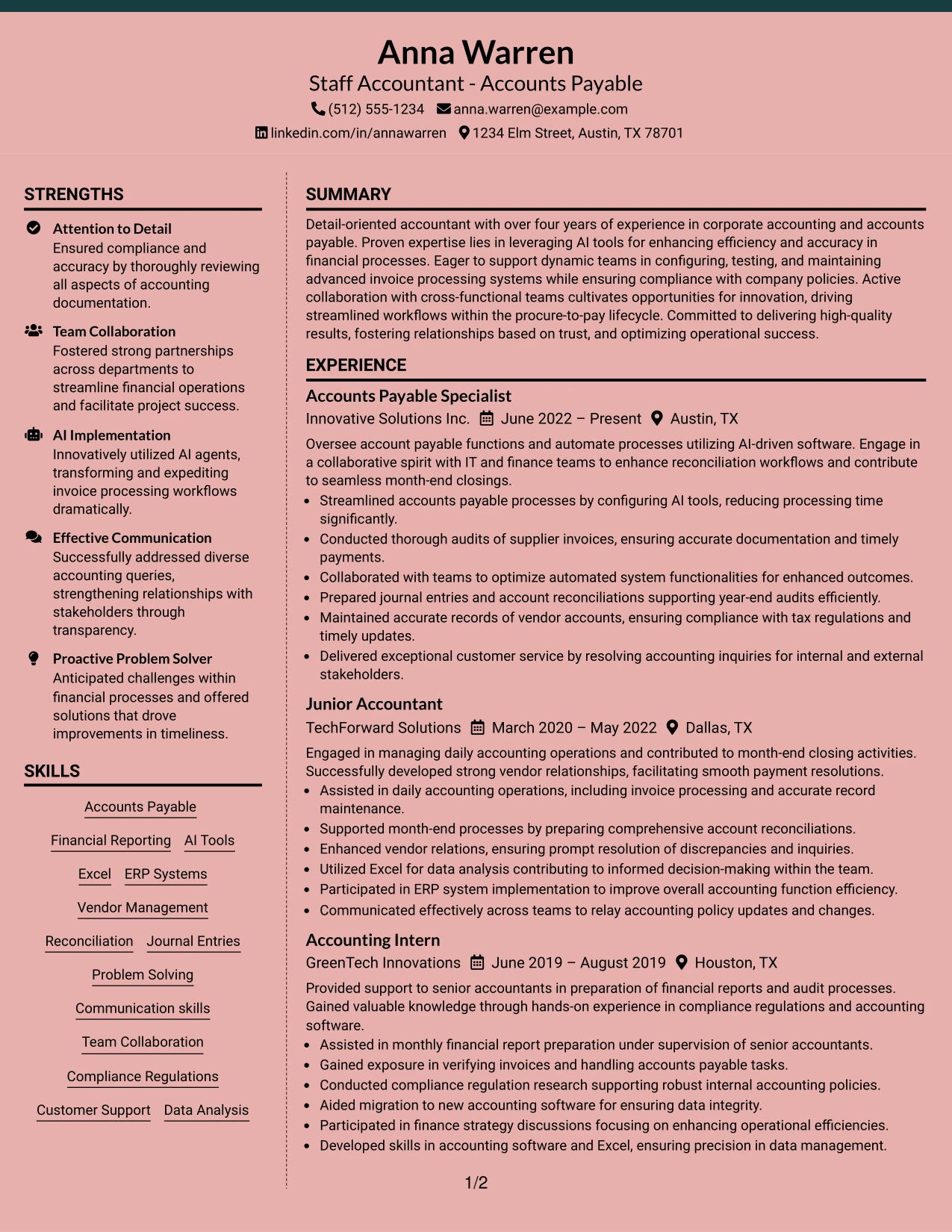 Resume Example Page 1
