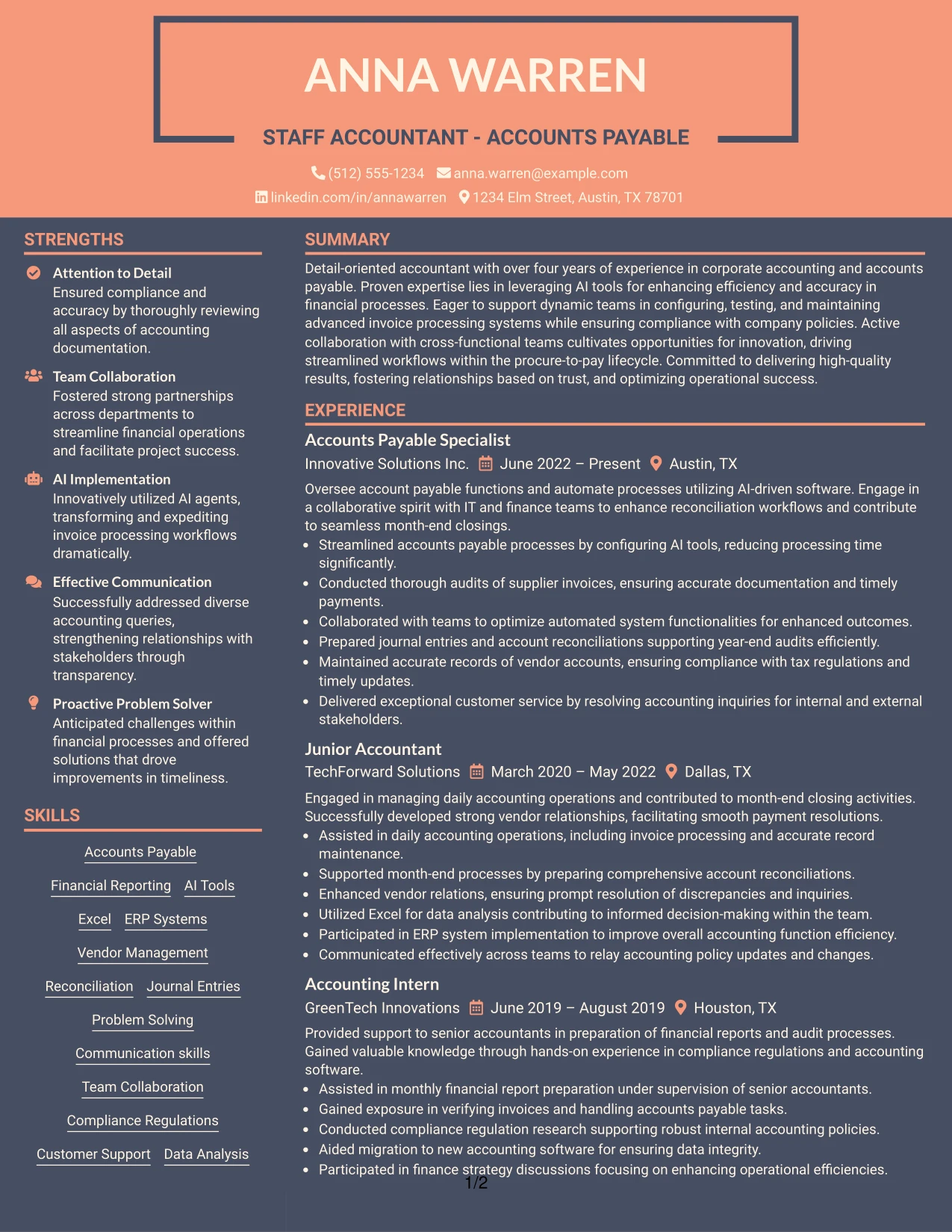 Resume Example Page 1