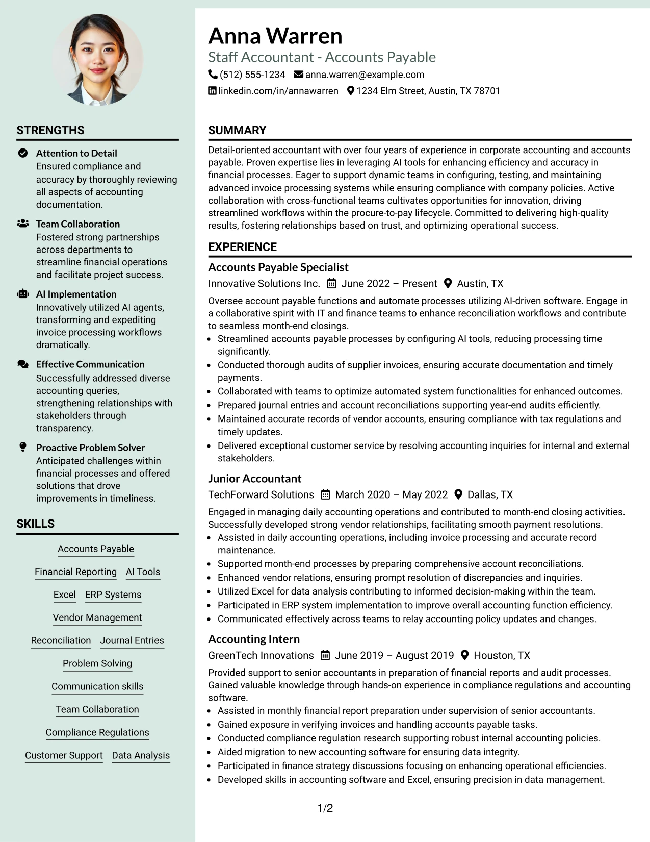 Resume Example Page 1