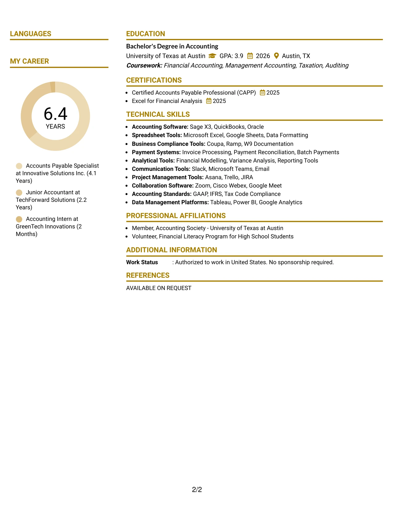 Resume Example Page 2