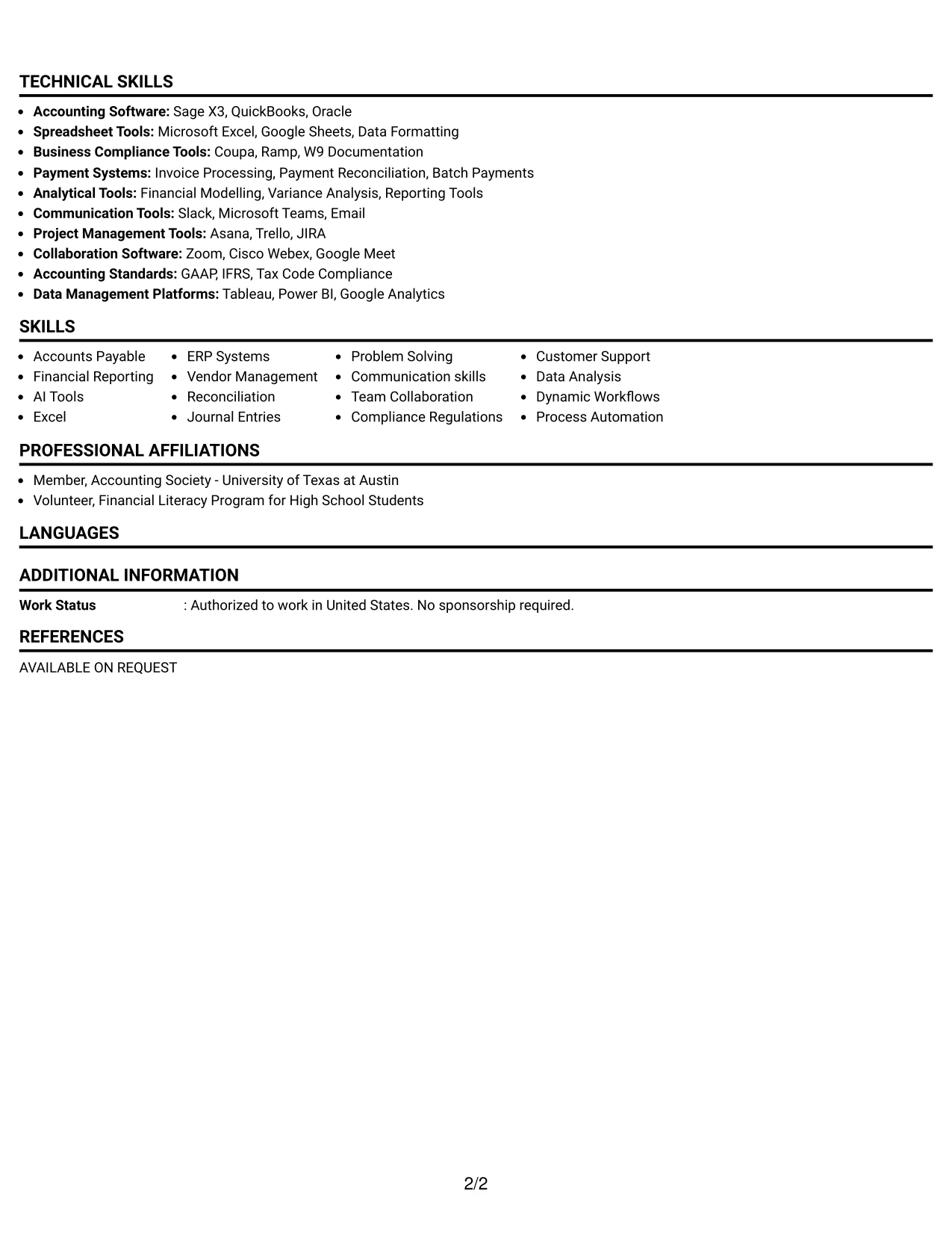 Resume Example Page 2