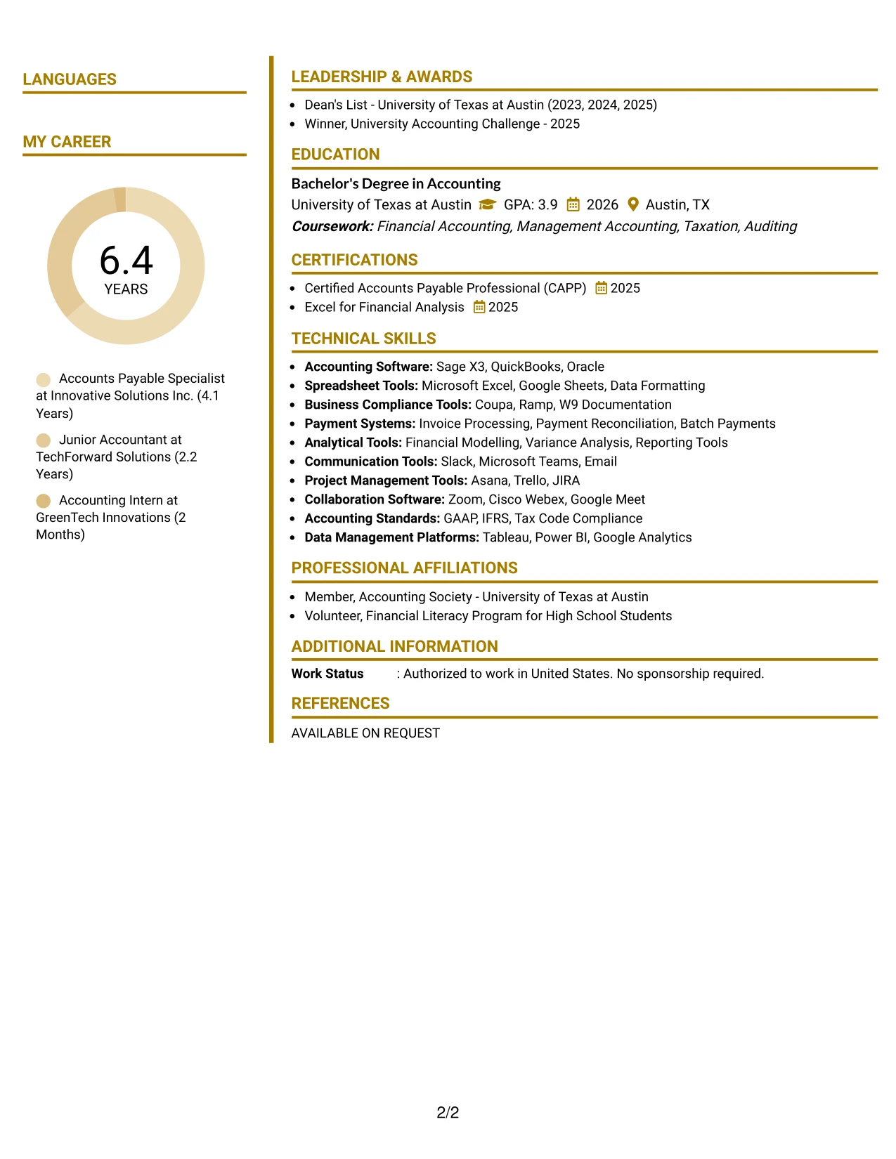 Resume Example Page 2