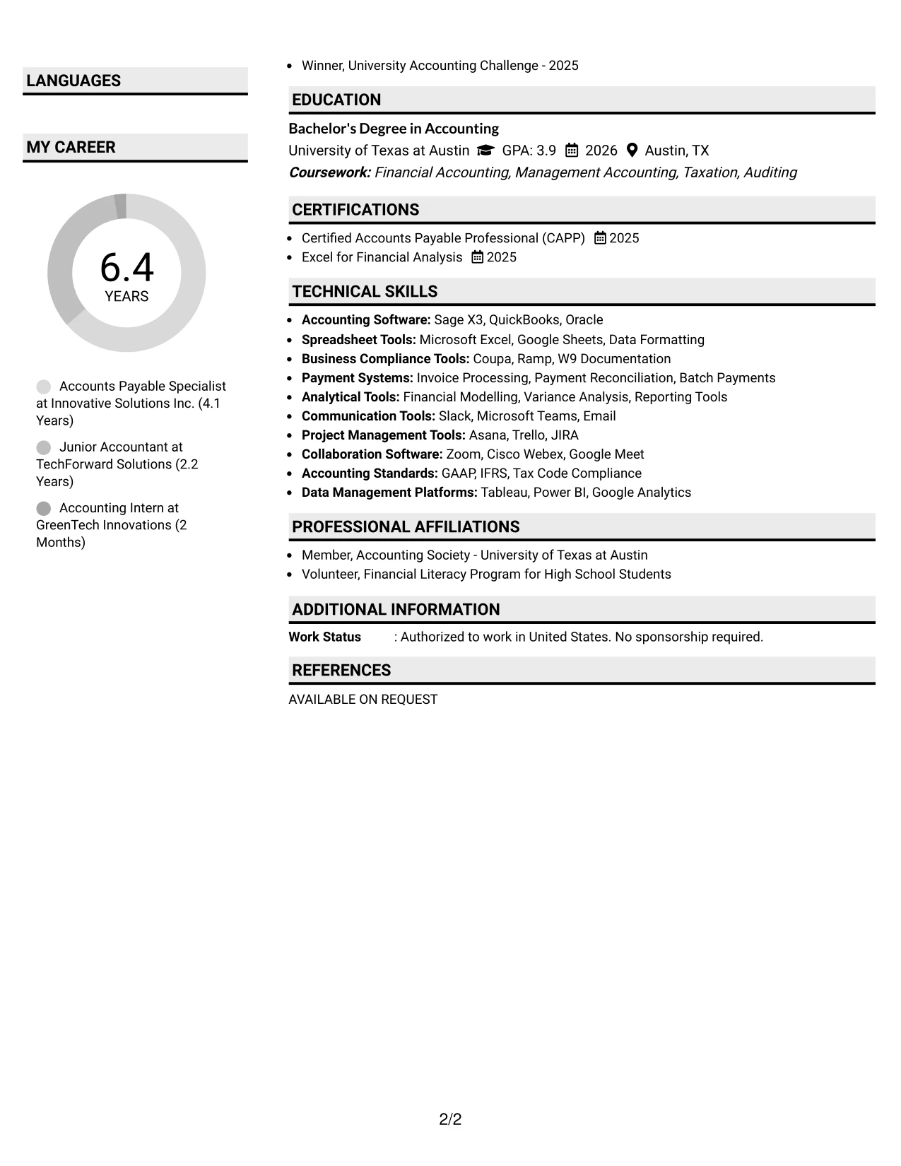 Resume Example Page 2