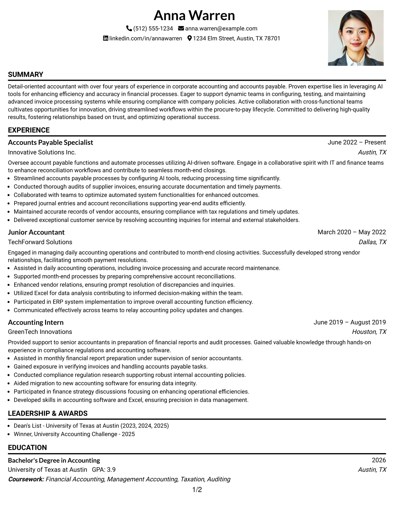 Resume Example Page 1