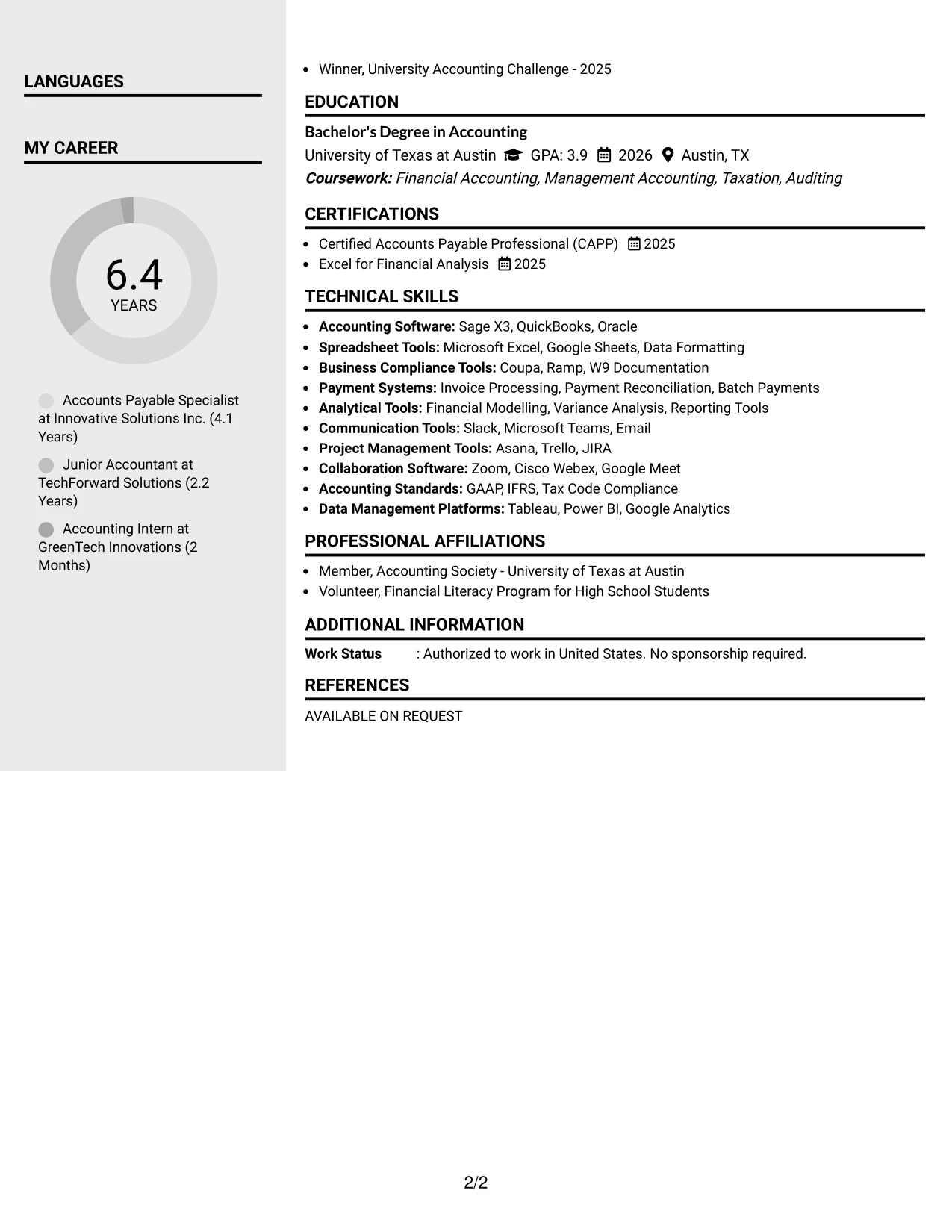 Resume Example Page 2