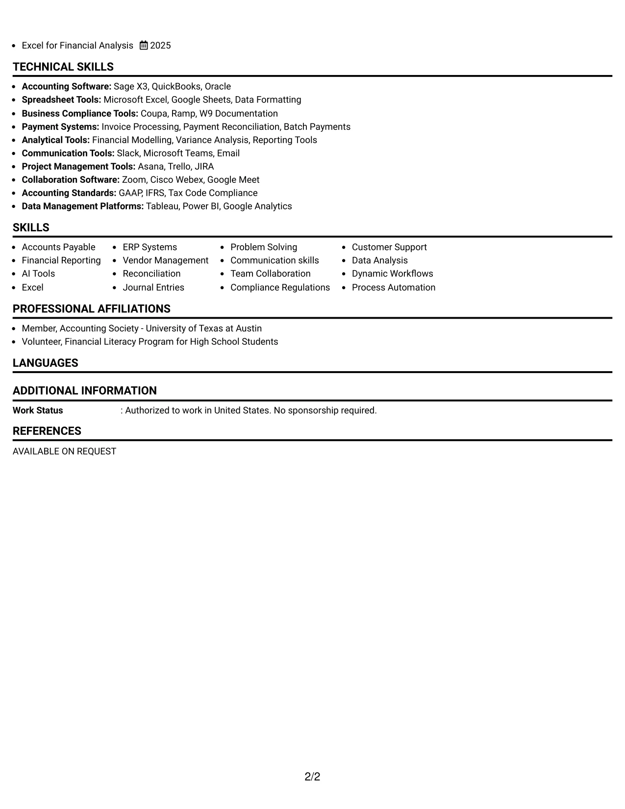 Resume Example Page 2