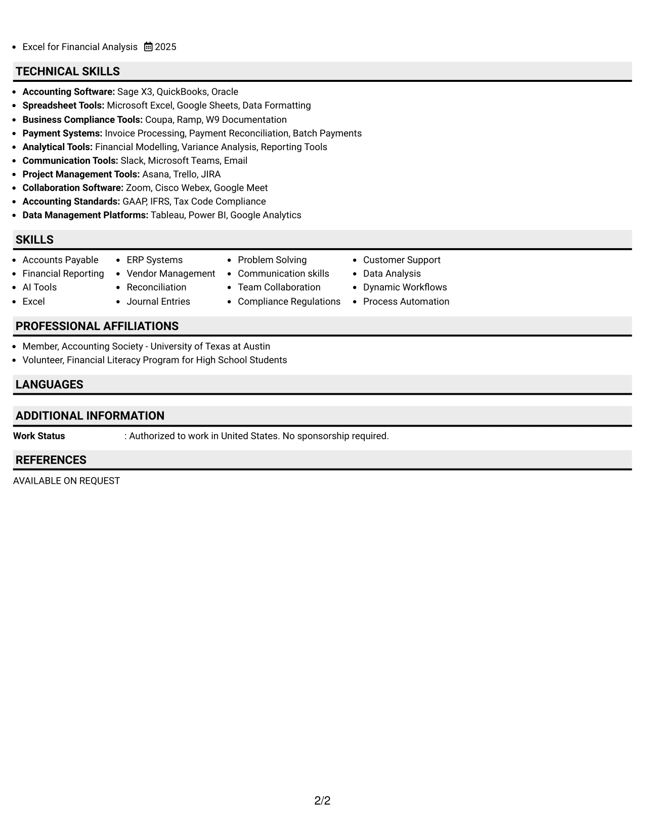 Resume Example Page 2