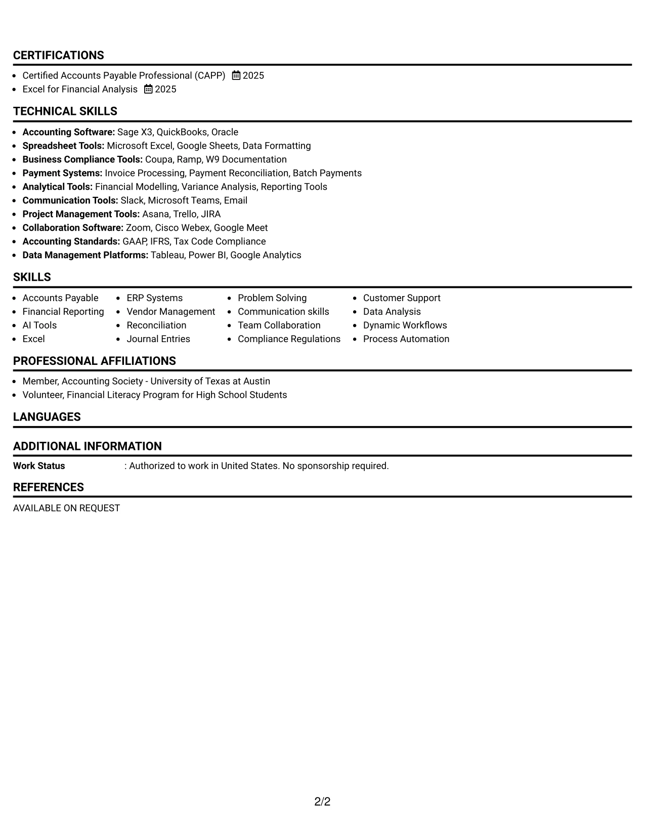 Resume Example Page 2