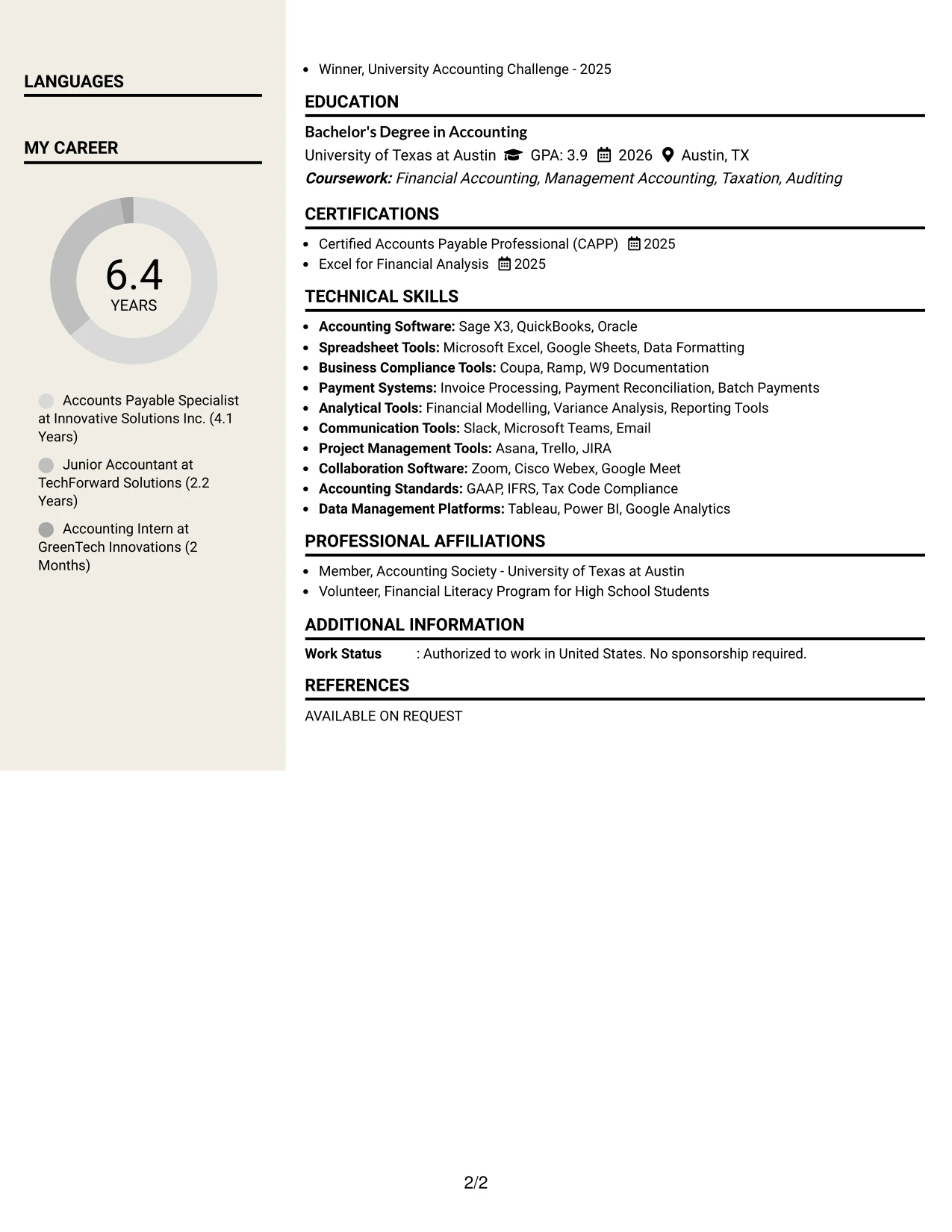 Resume Example Page 2