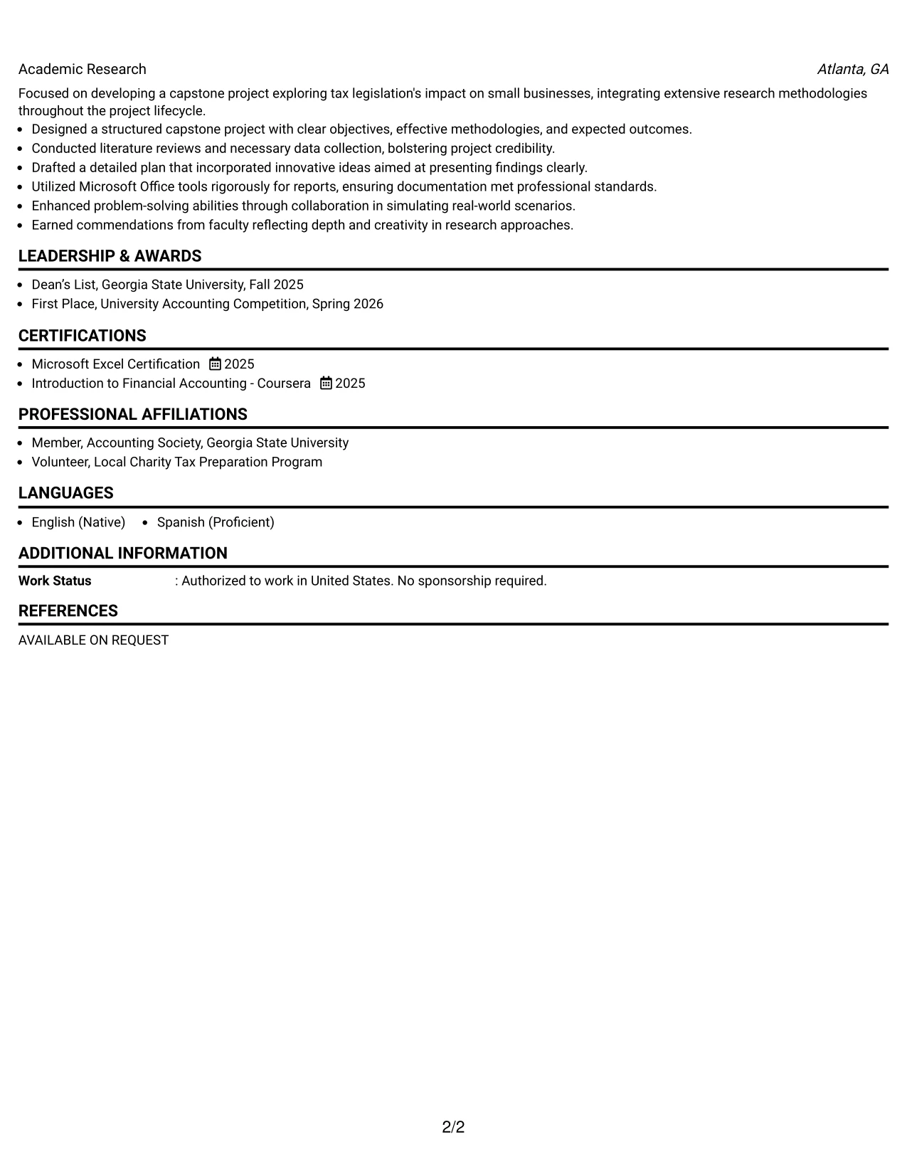 Resume Example Page 2