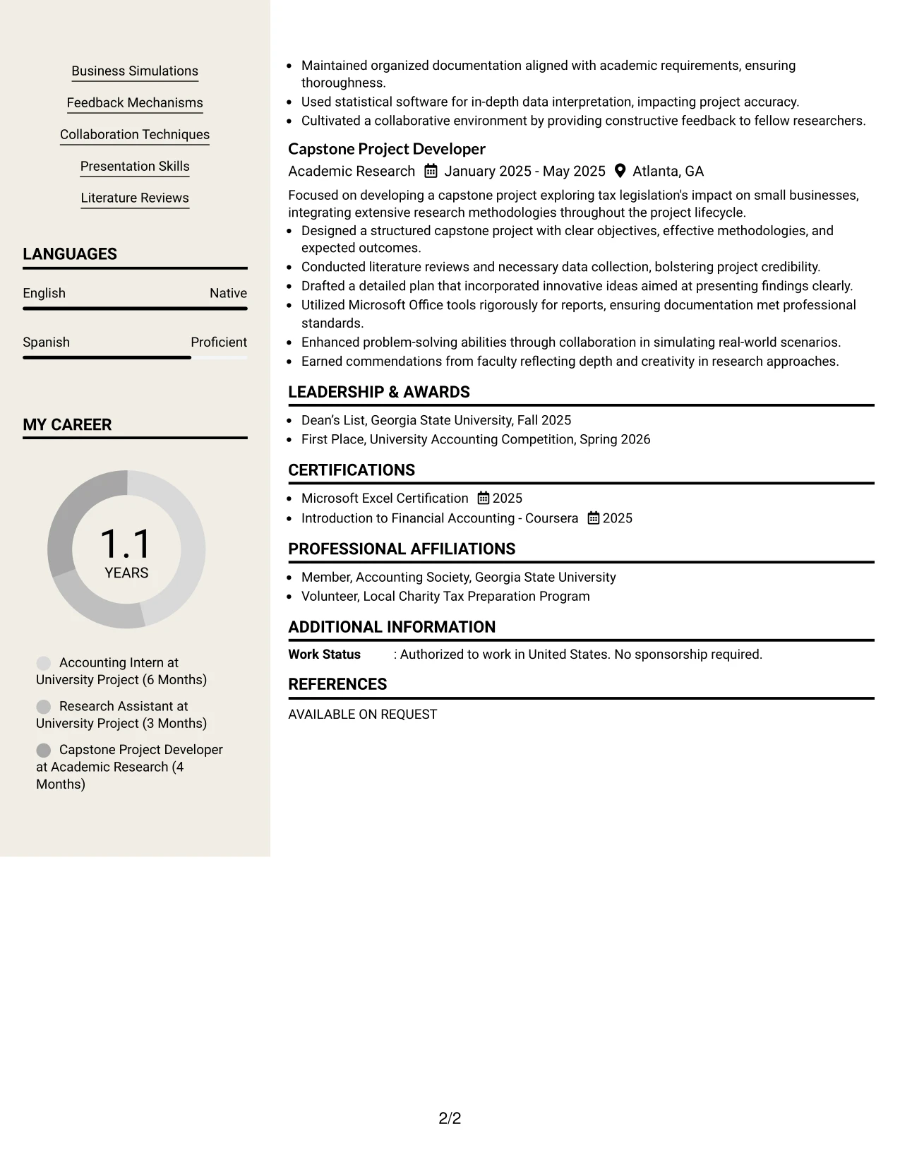 Resume Example Page 2