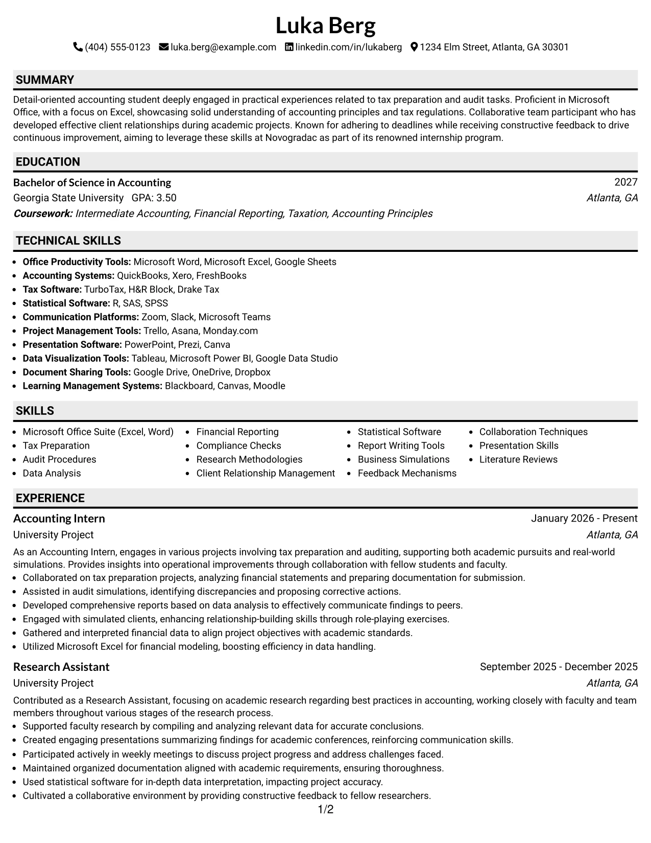 Resume Example Page 1