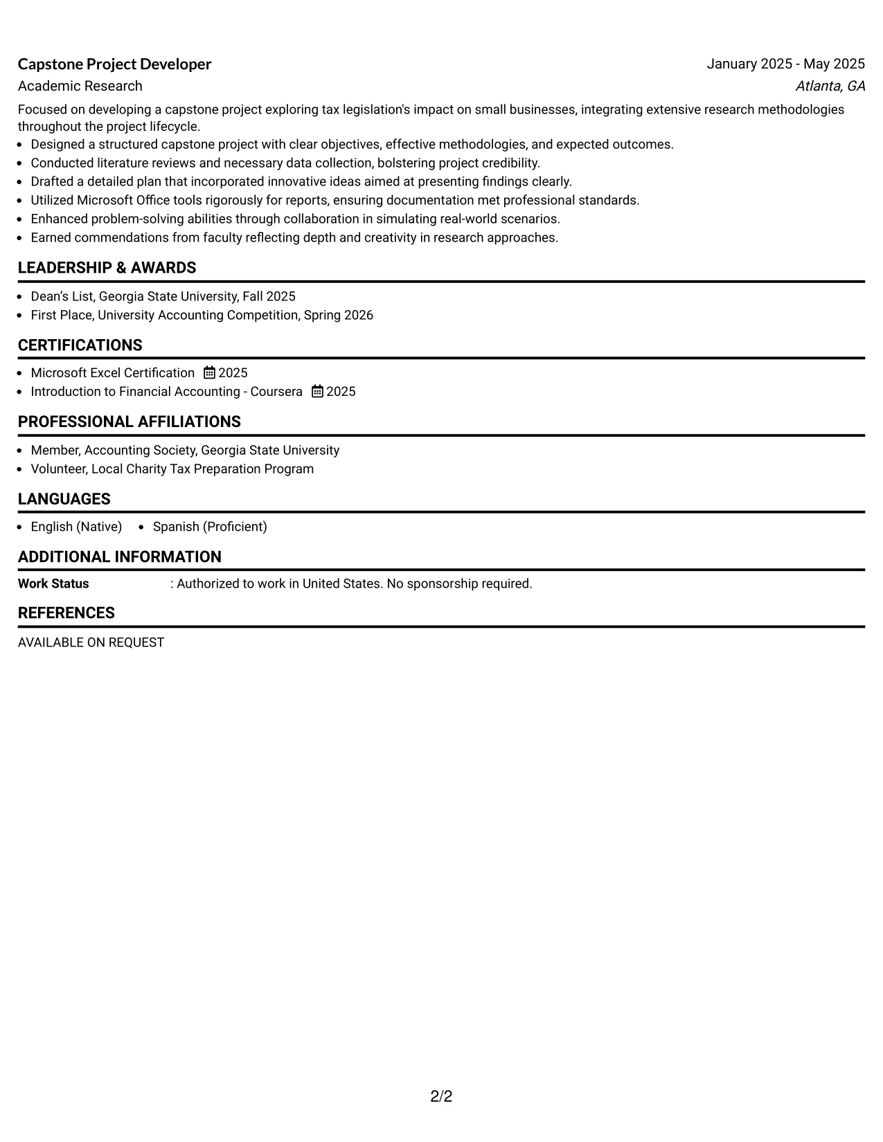 Resume Example Page 2