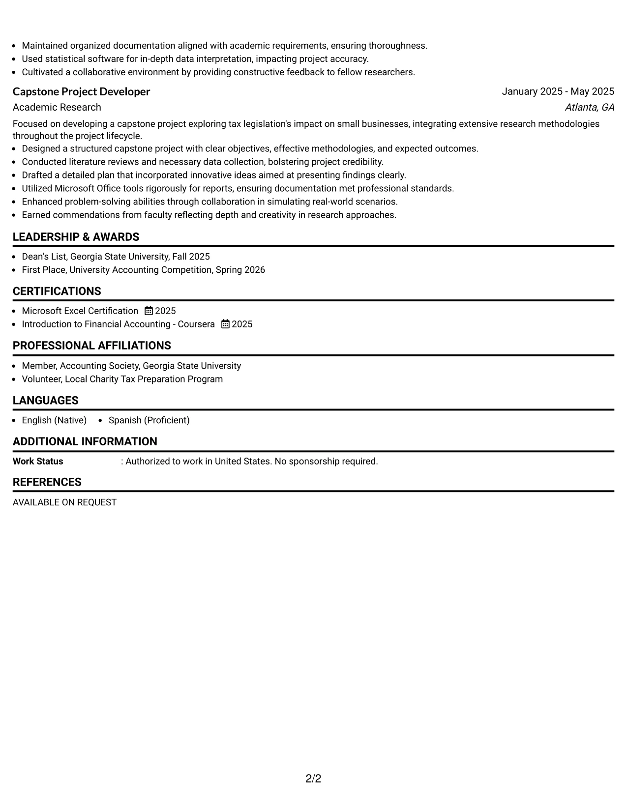 Resume Example Page 2