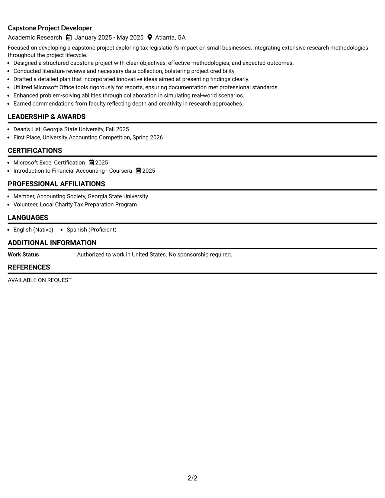 Resume Example Page 2