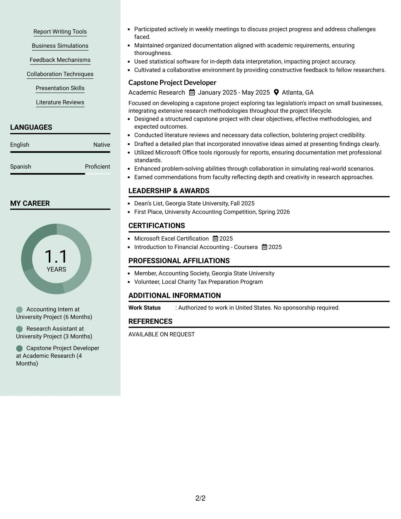 Resume Example Page 2