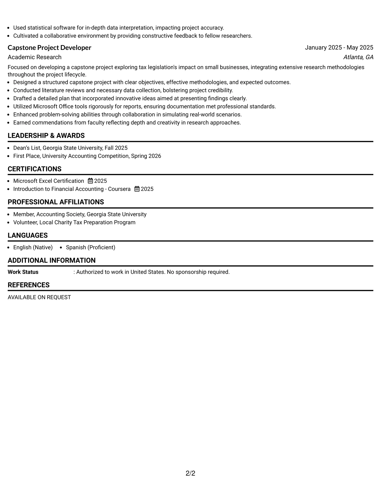 Resume Example Page 2