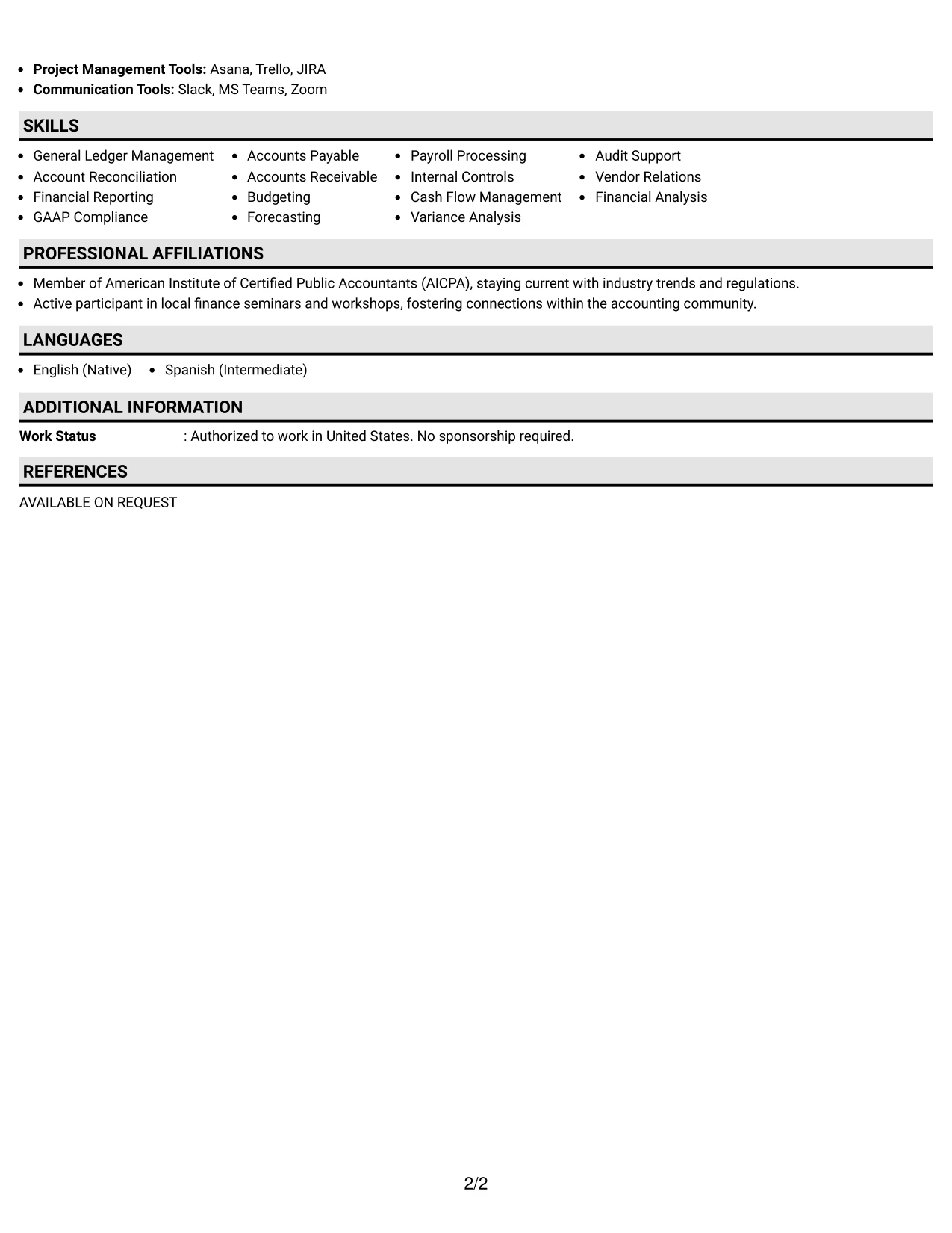 Resume Example Page 2
