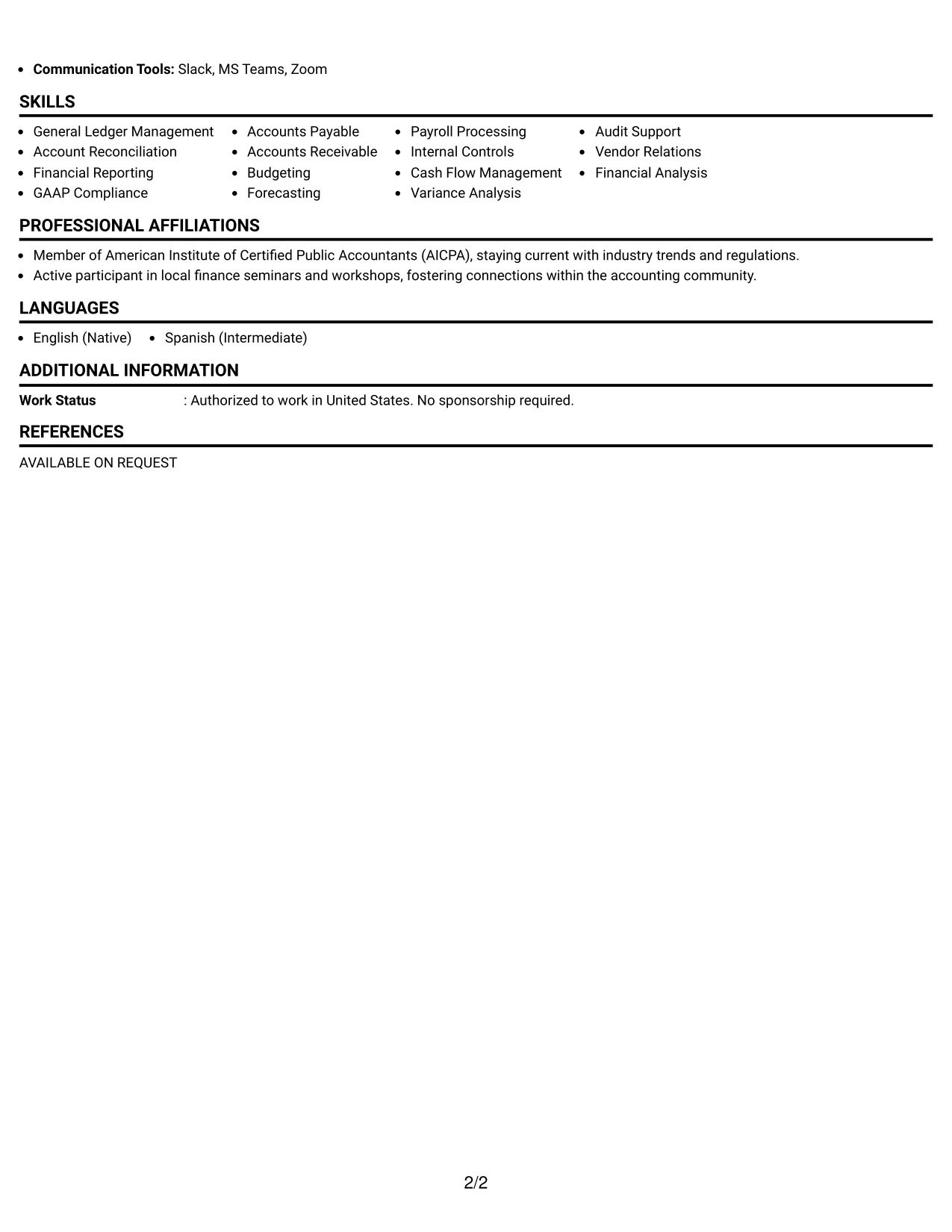 Resume Example Page 2