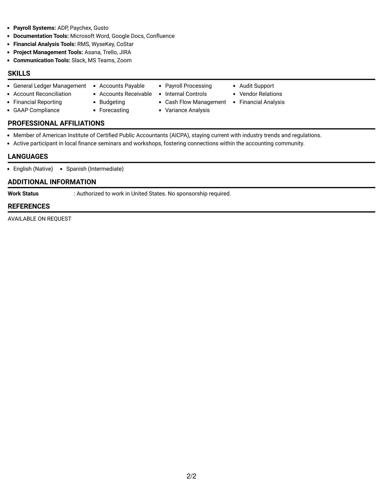 Resume Example Page 2
