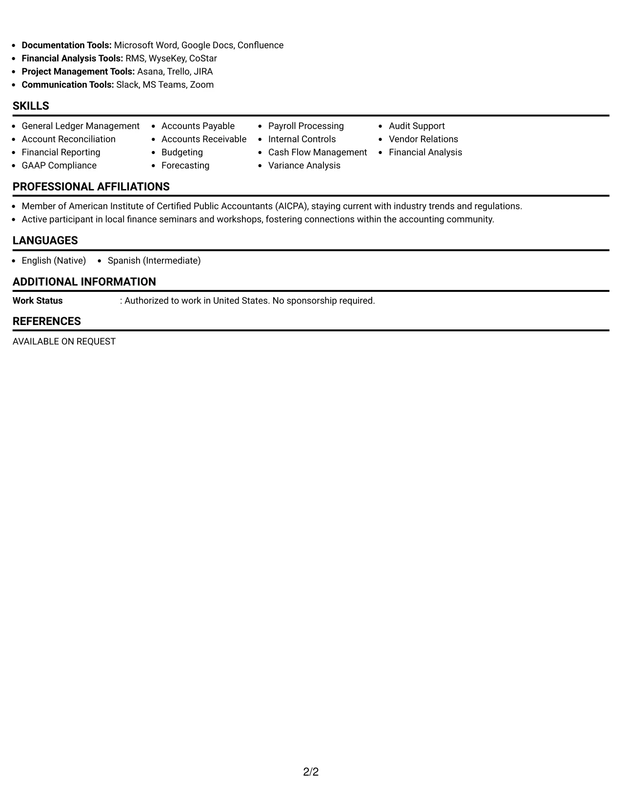 Resume Example Page 2