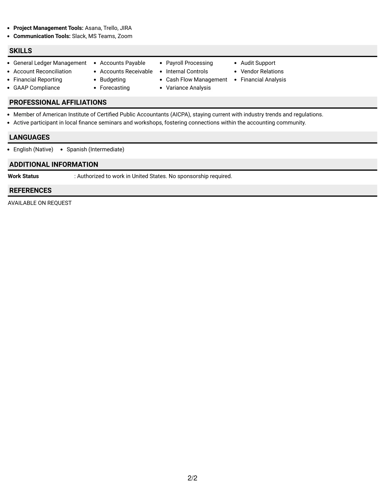Resume Example Page 2