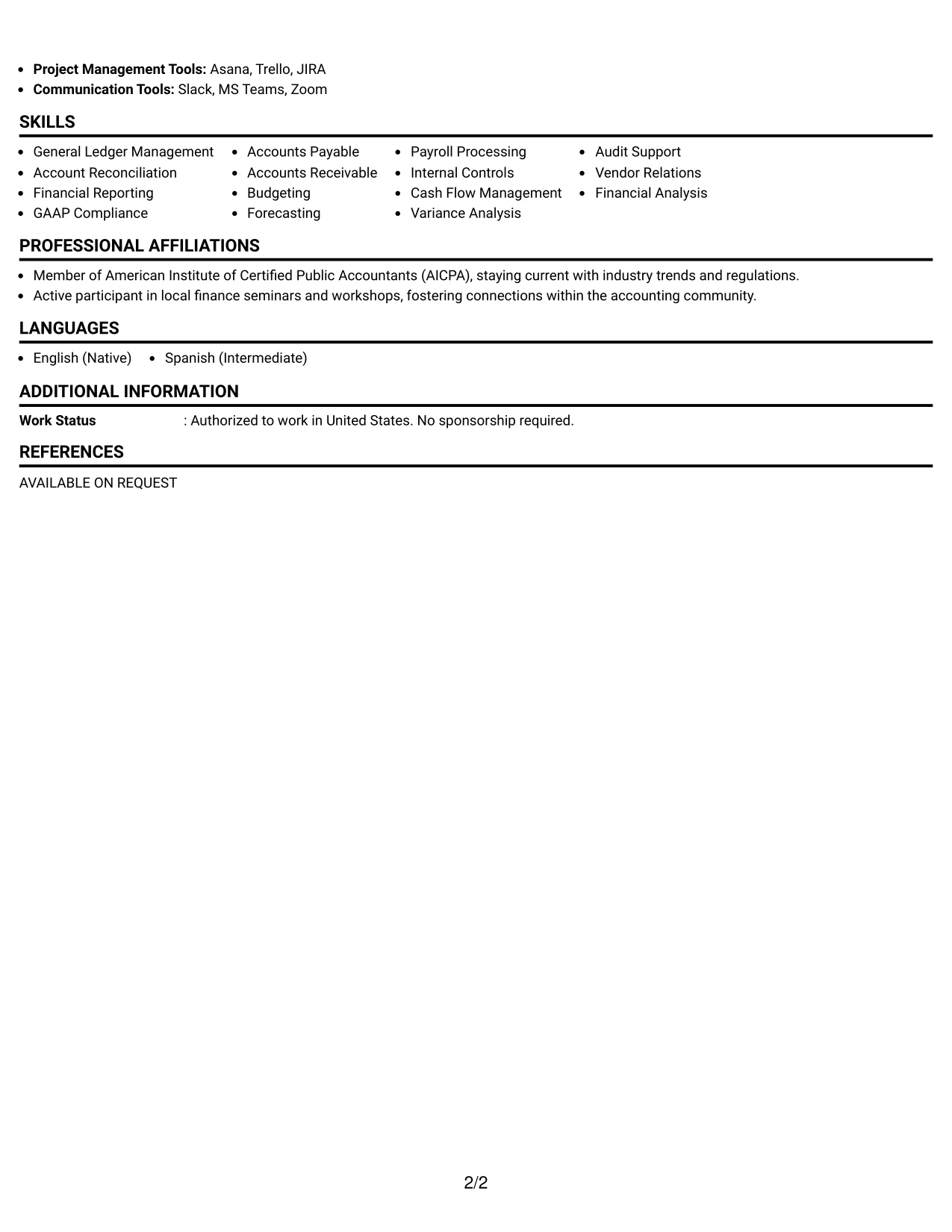 Resume Example Page 2