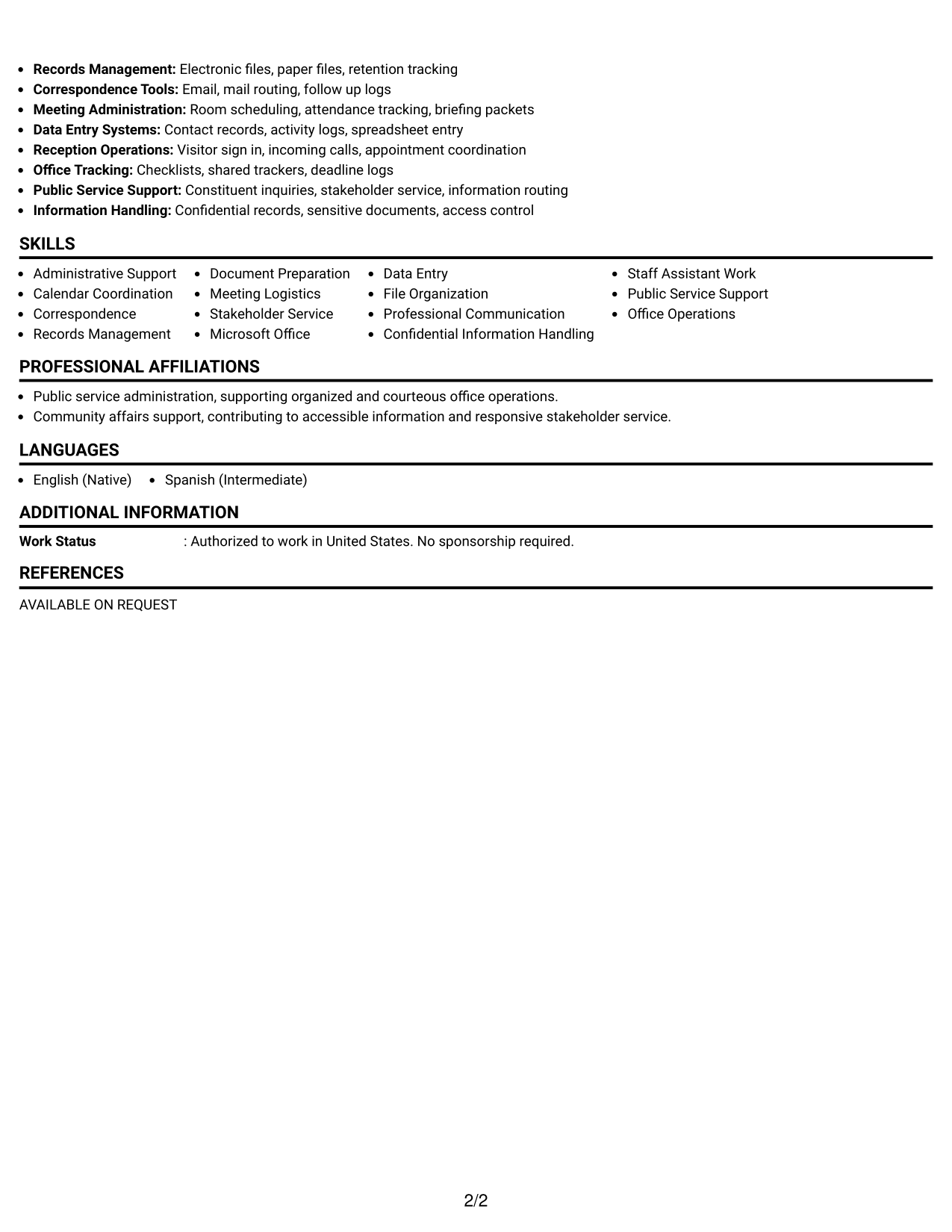 Resume Example Page 2