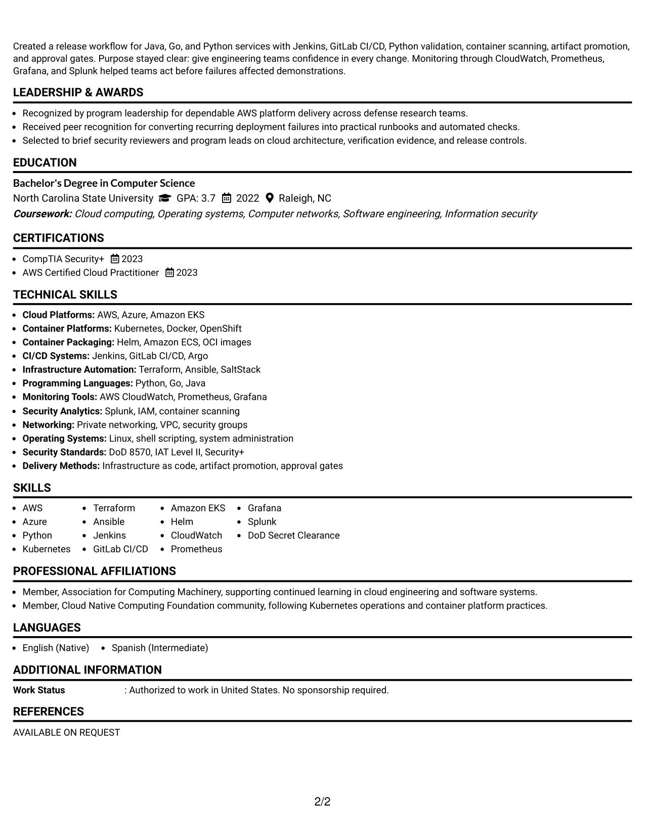 Resume Example Page 2