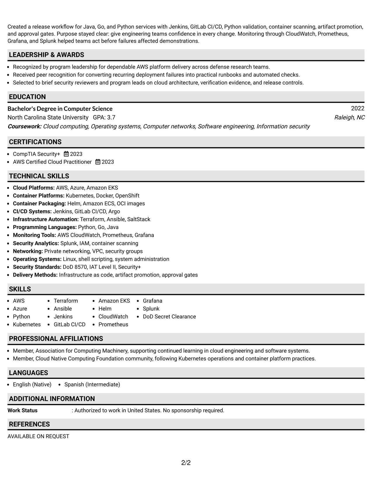 Resume Example Page 2