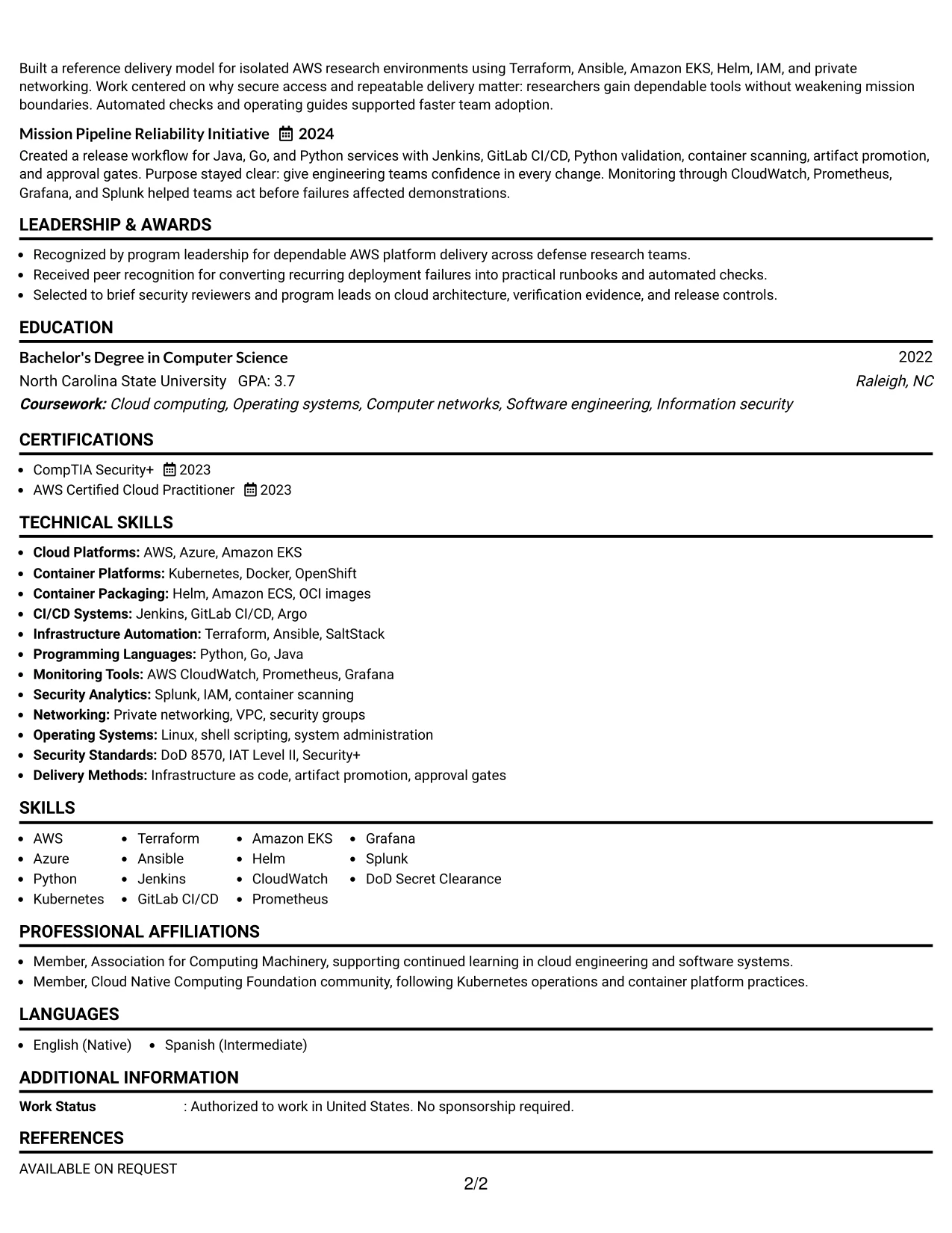 Resume Example Page 2