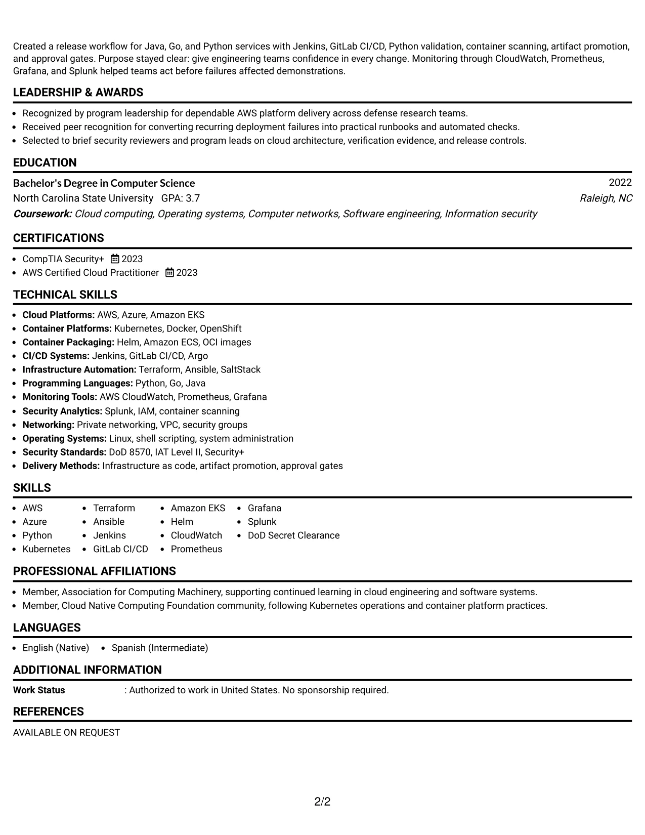 Resume Example Page 2
