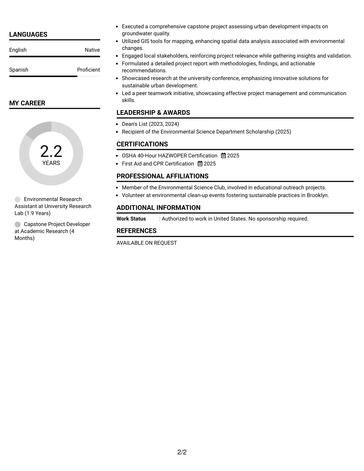 Resume Example Page 2