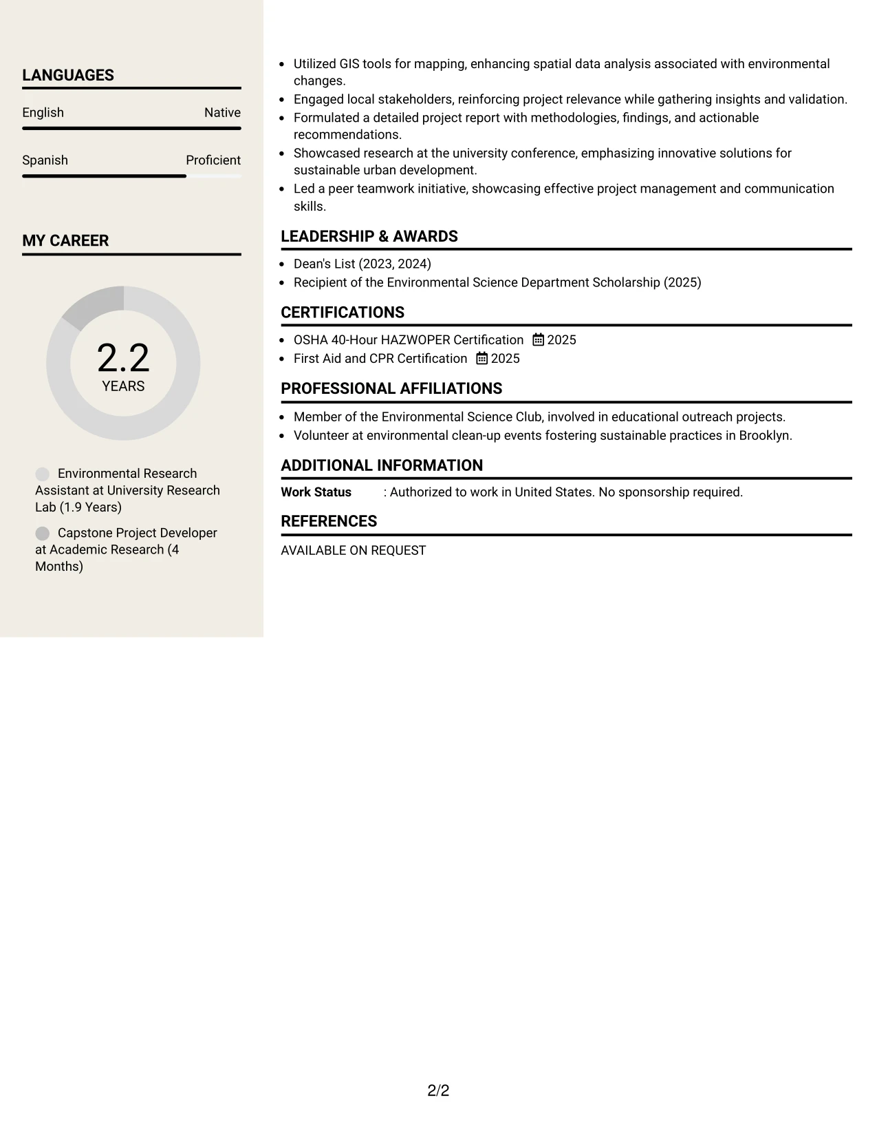 Resume Example Page 2